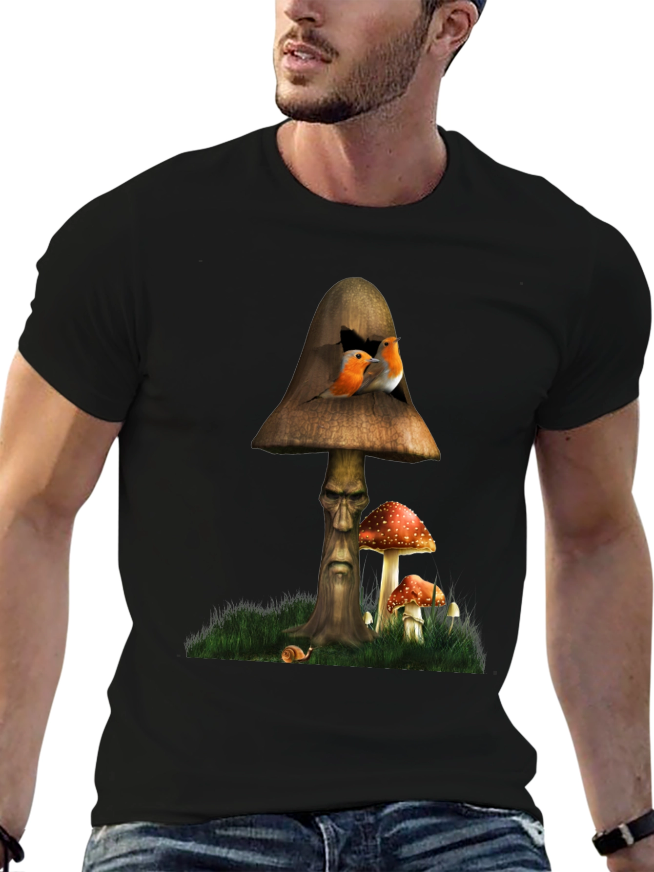 Mushroom Birdhouse Graphic Tee - Unique Fantasy Design