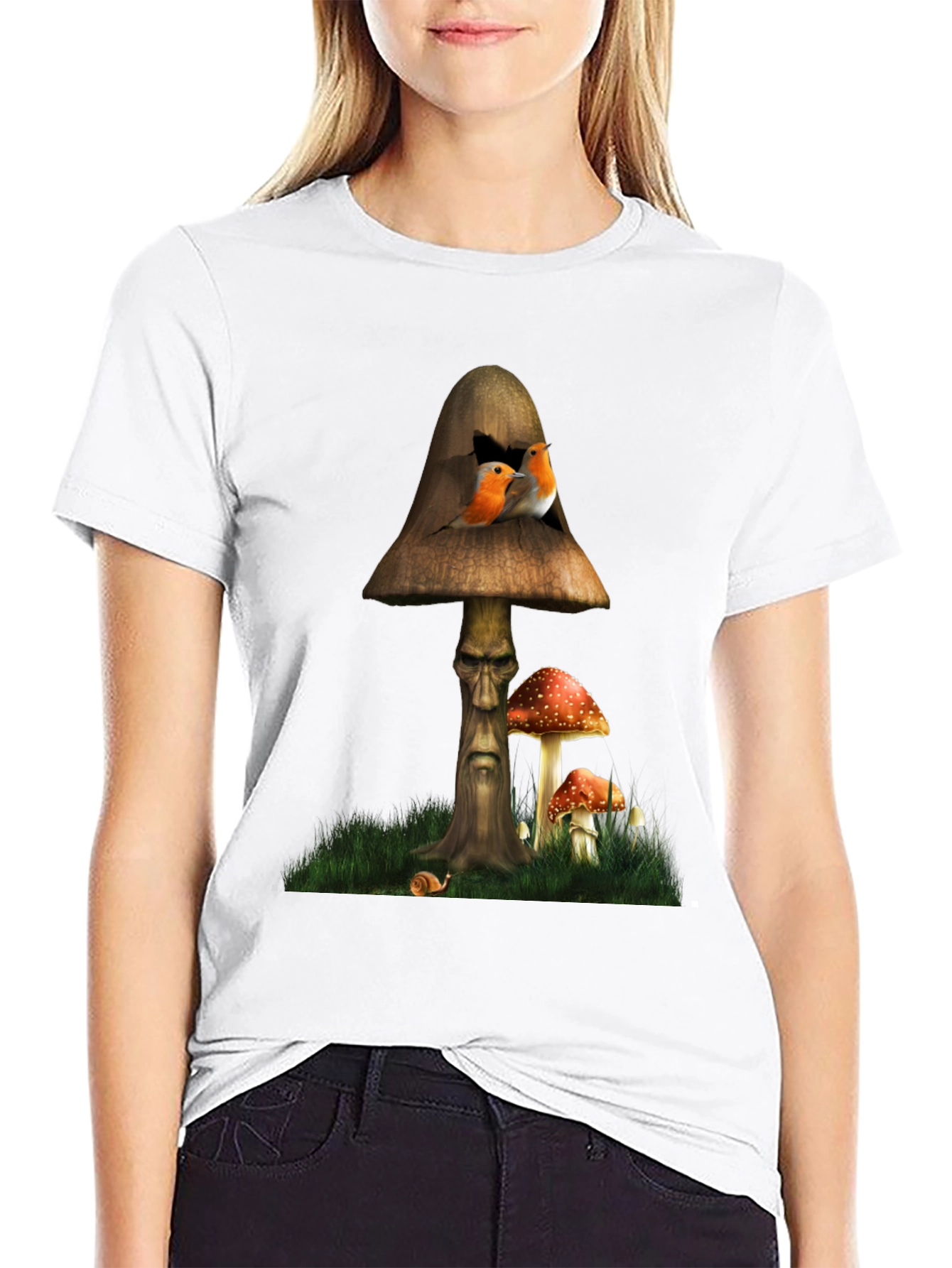 Mushroom Birdhouse Graphic Tee - Unique Fantasy Design
