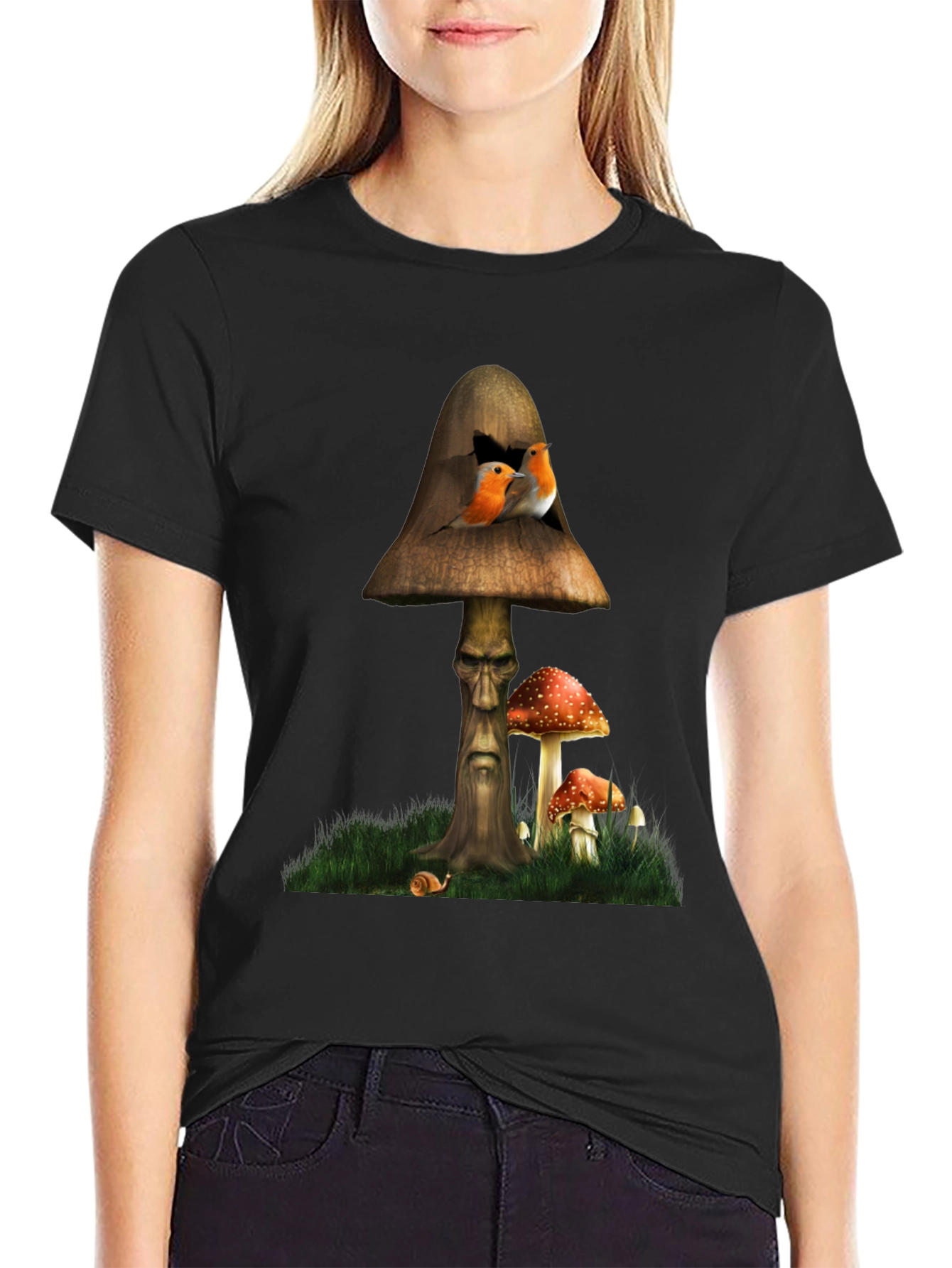 Mushroom Birdhouse Graphic Tee - Unique Fantasy Design