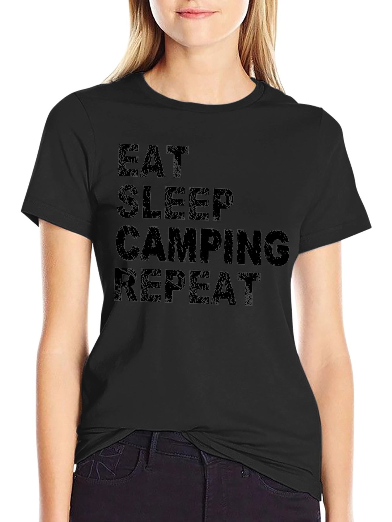 Eat Sleep Camping Repeat Black T-Shirt
