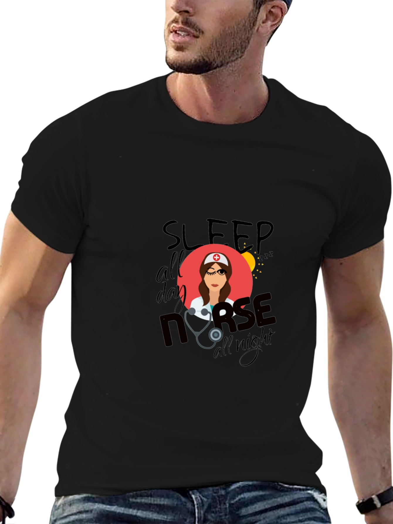 Sleep All Day Nurse All Night Black T-Shirt