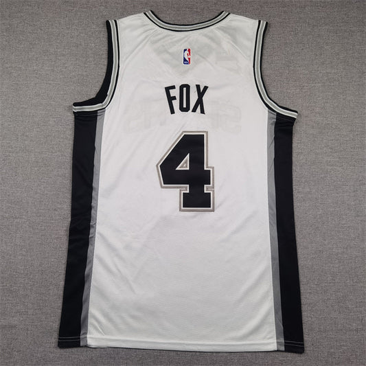 Men's San Antonio Spurs De'Aaron Fox #4 White Swingman Jerseys - Association Edition