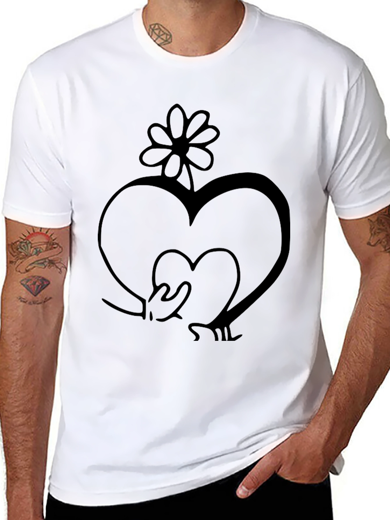 Heart Flower Graphic Tee - Stylish Black T-Shirt