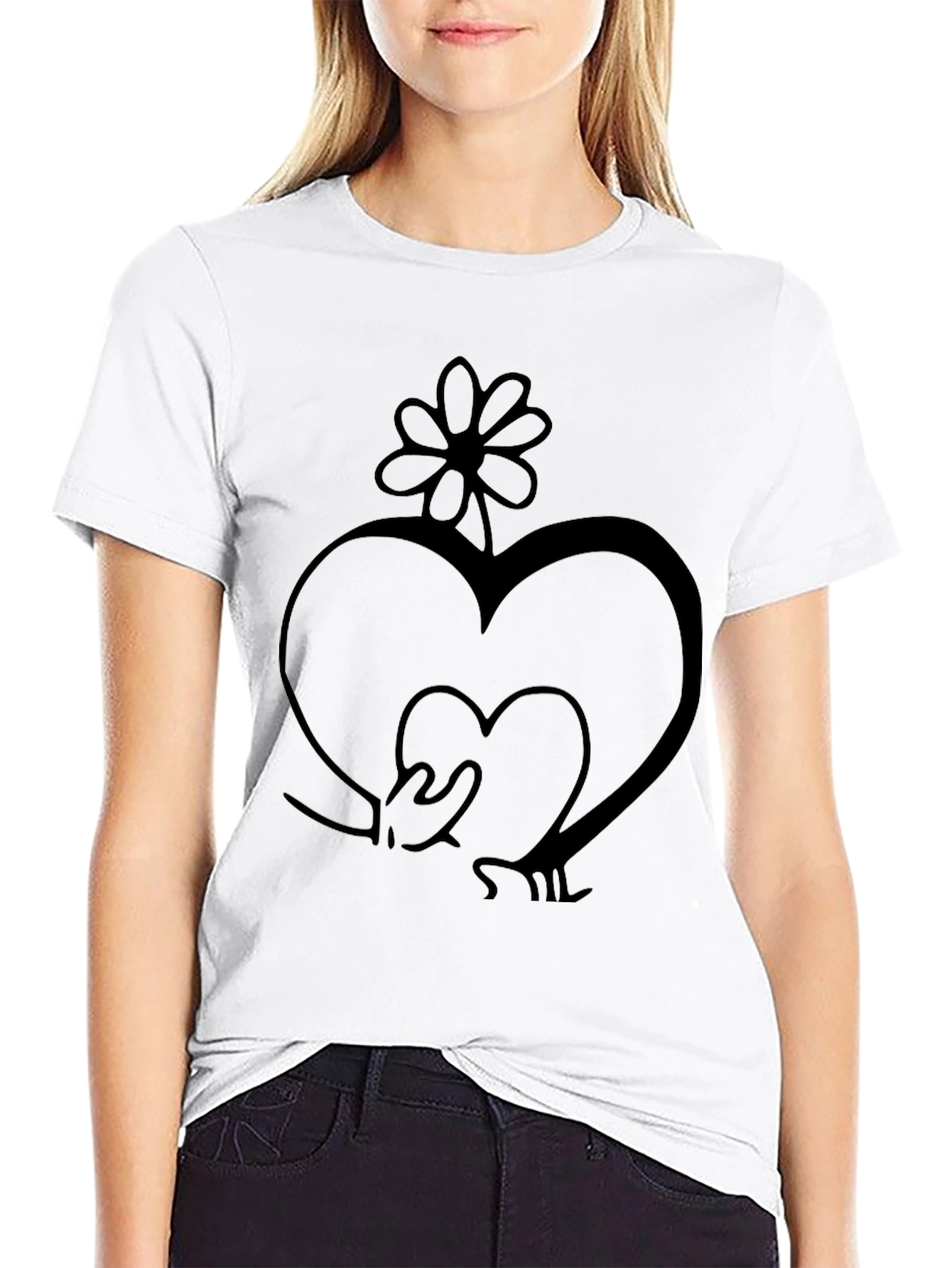 Heart Flower Graphic Tee - Stylish Black T-Shirt