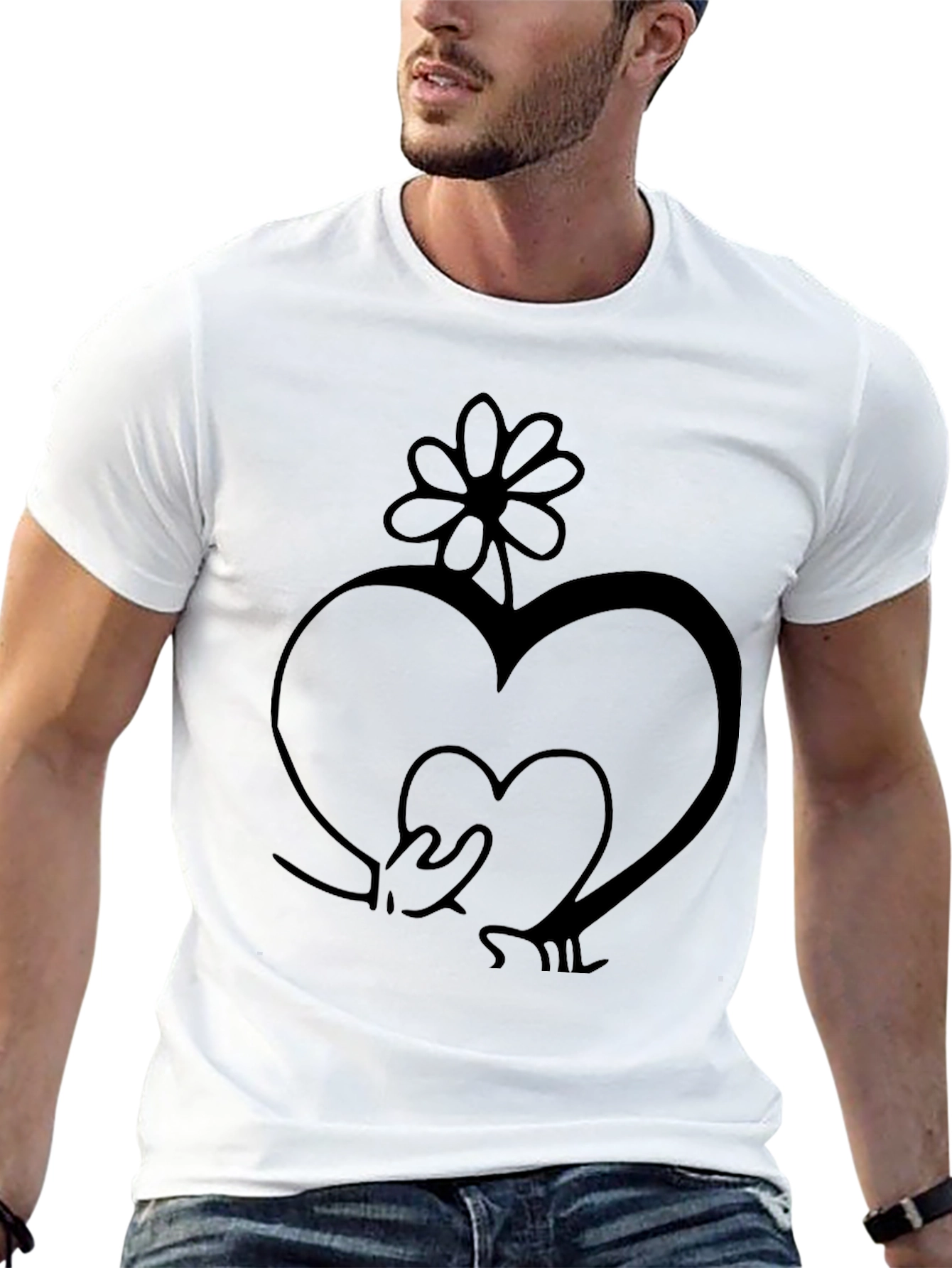 Heart Flower Graphic Tee - Stylish Black T-Shirt