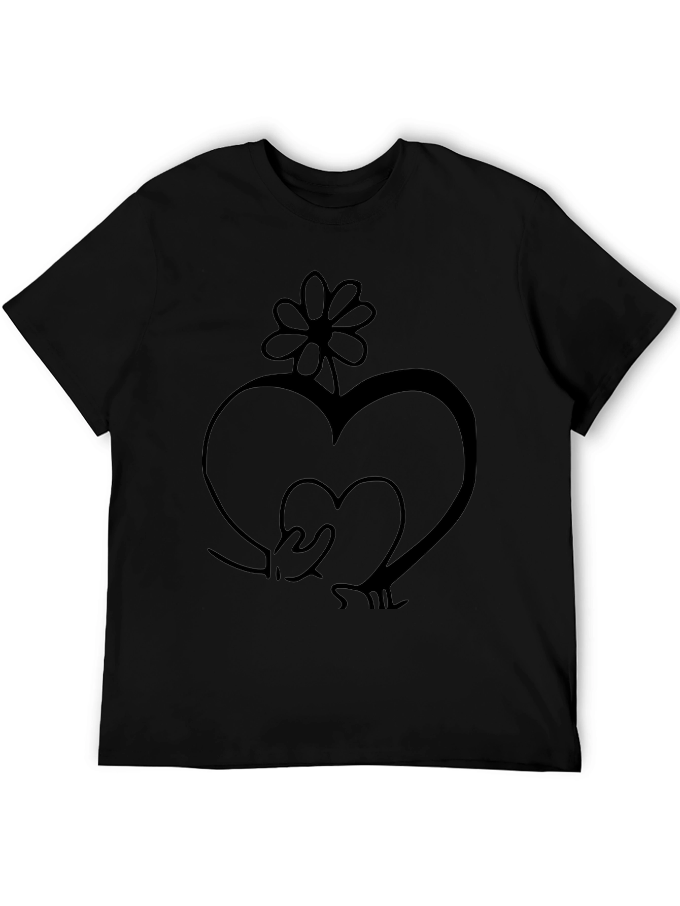 Heart Flower Graphic Tee - Stylish Black T-Shirt