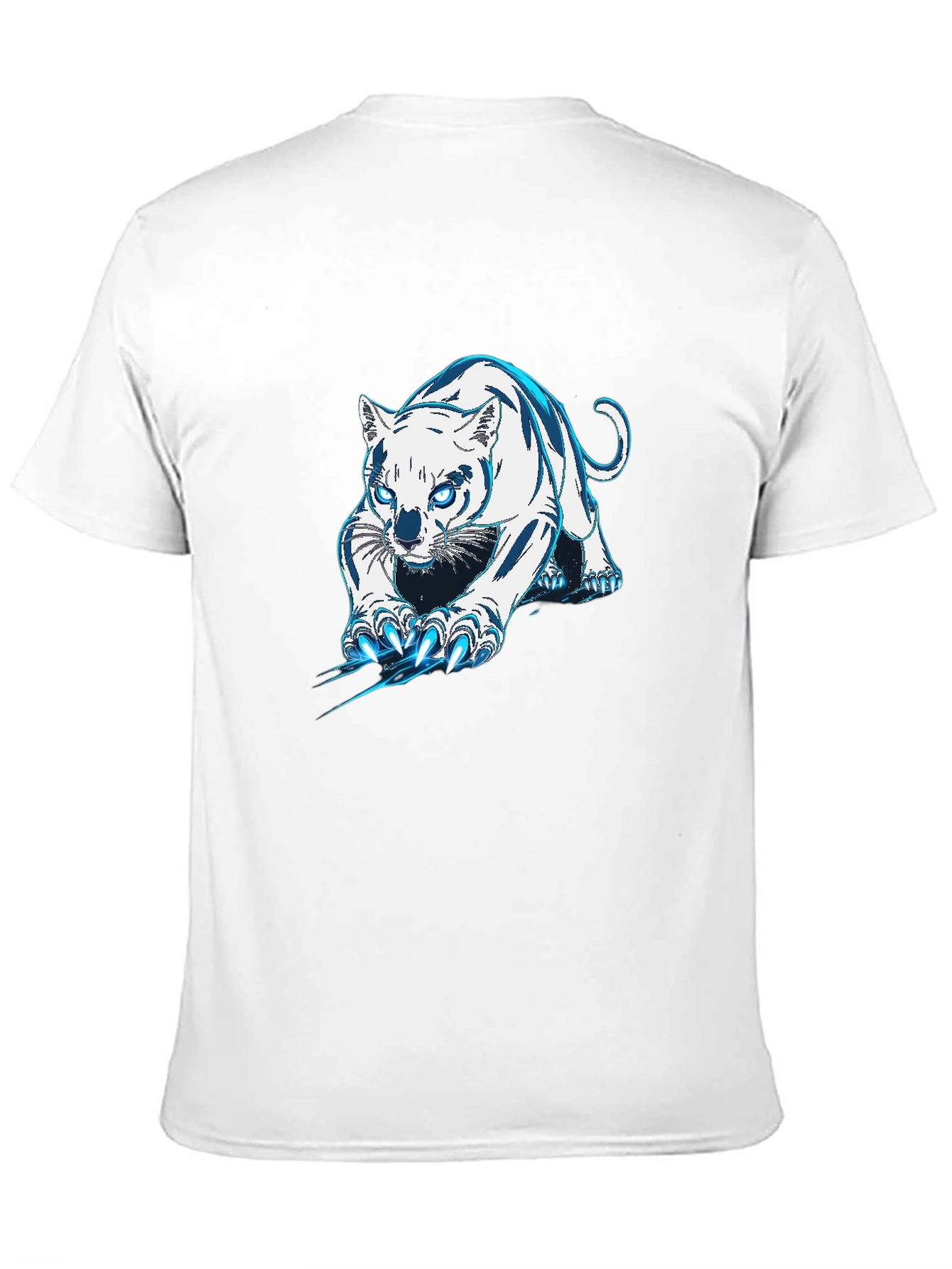Black Tee with White & Blue Tiger Graphic