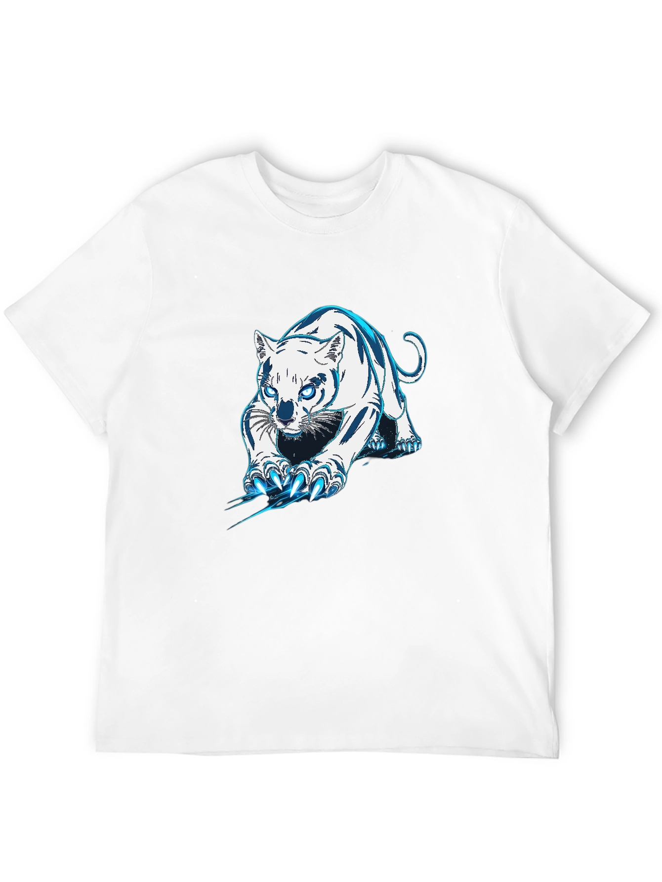 Black Tee with White & Blue Tiger Graphic
