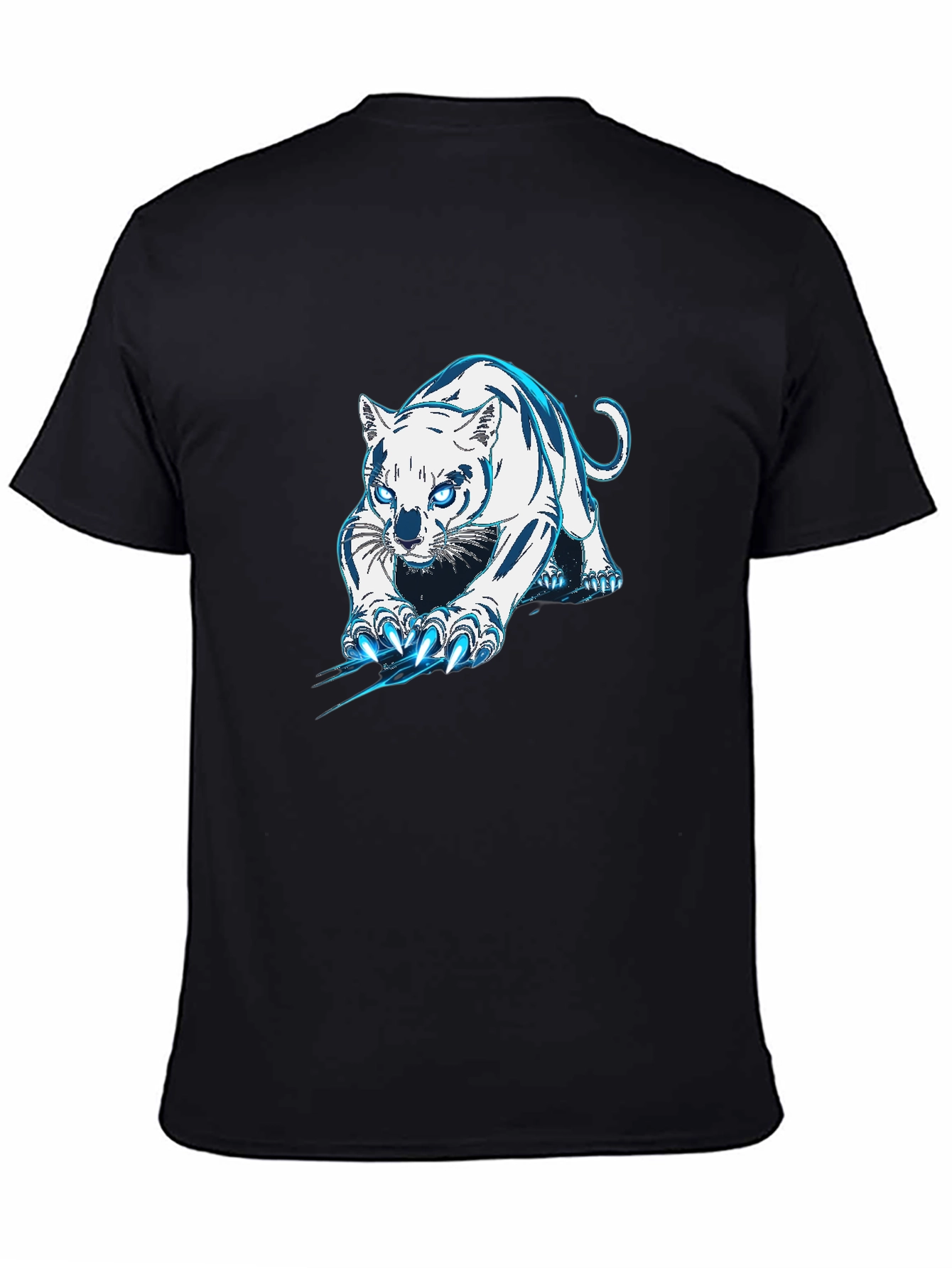 Black Tee with White & Blue Tiger Graphic