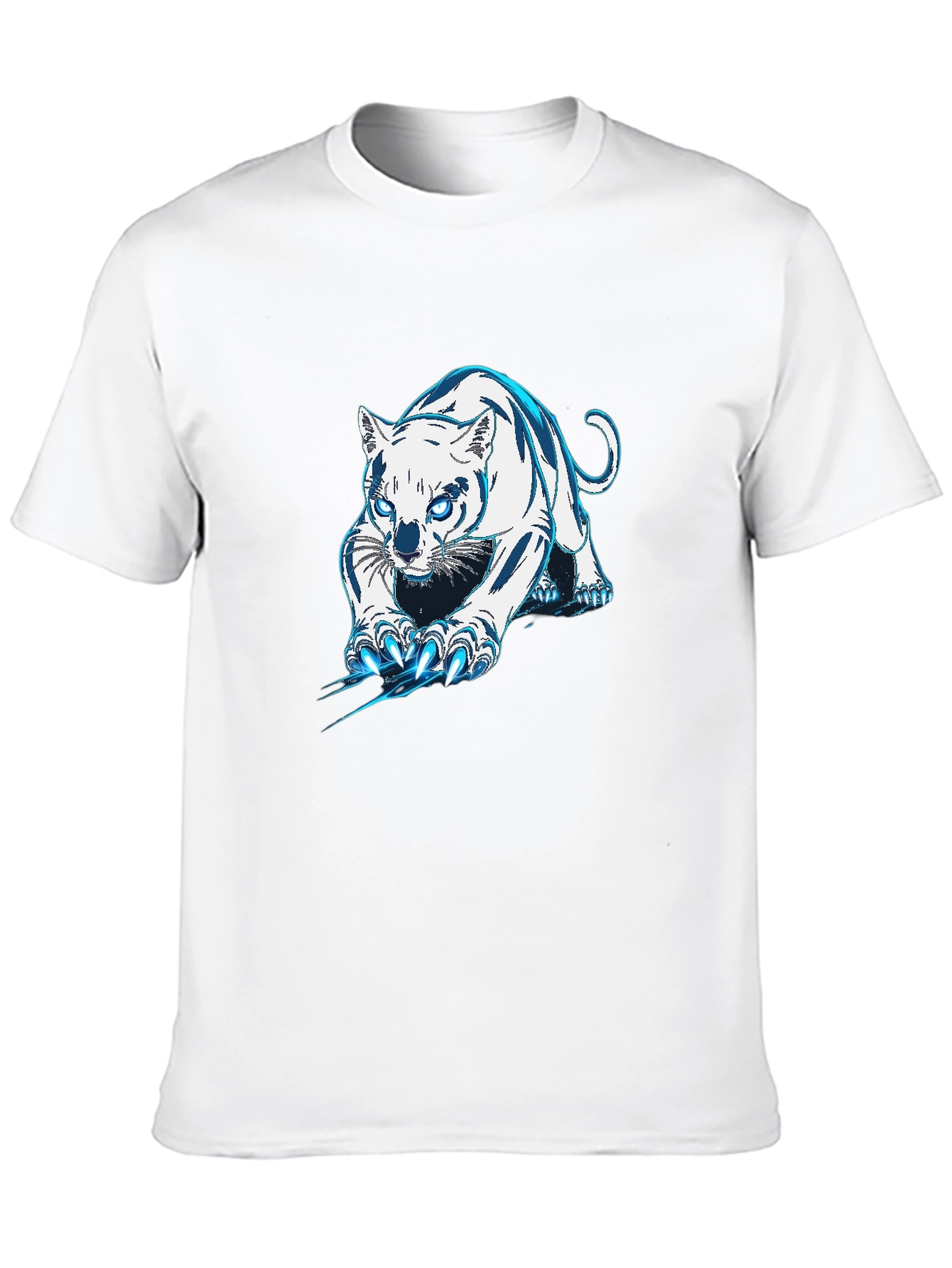 Black Tee with White & Blue Tiger Graphic