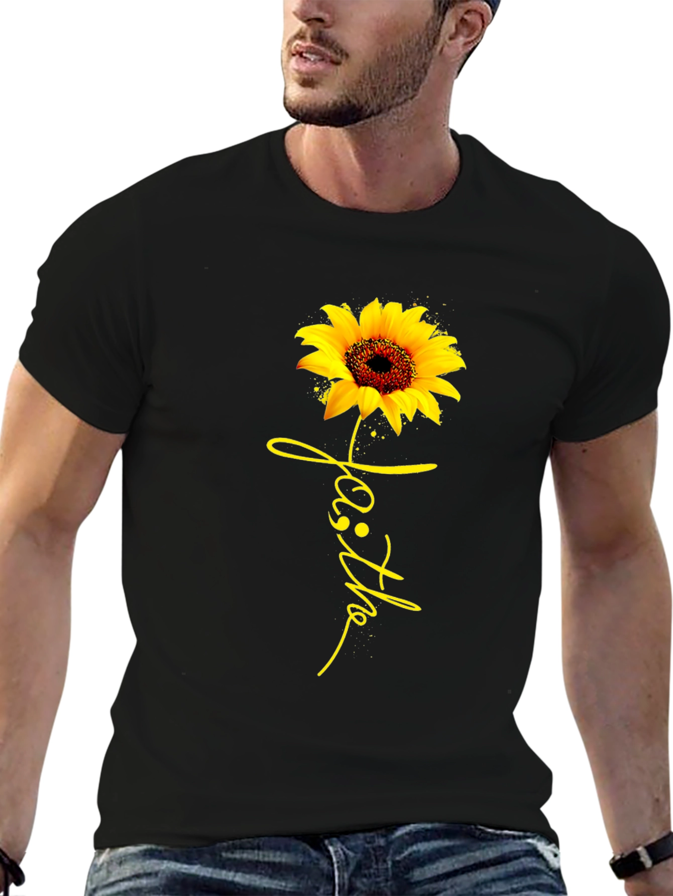 Faith Sunflower Graphic Tee - Black
