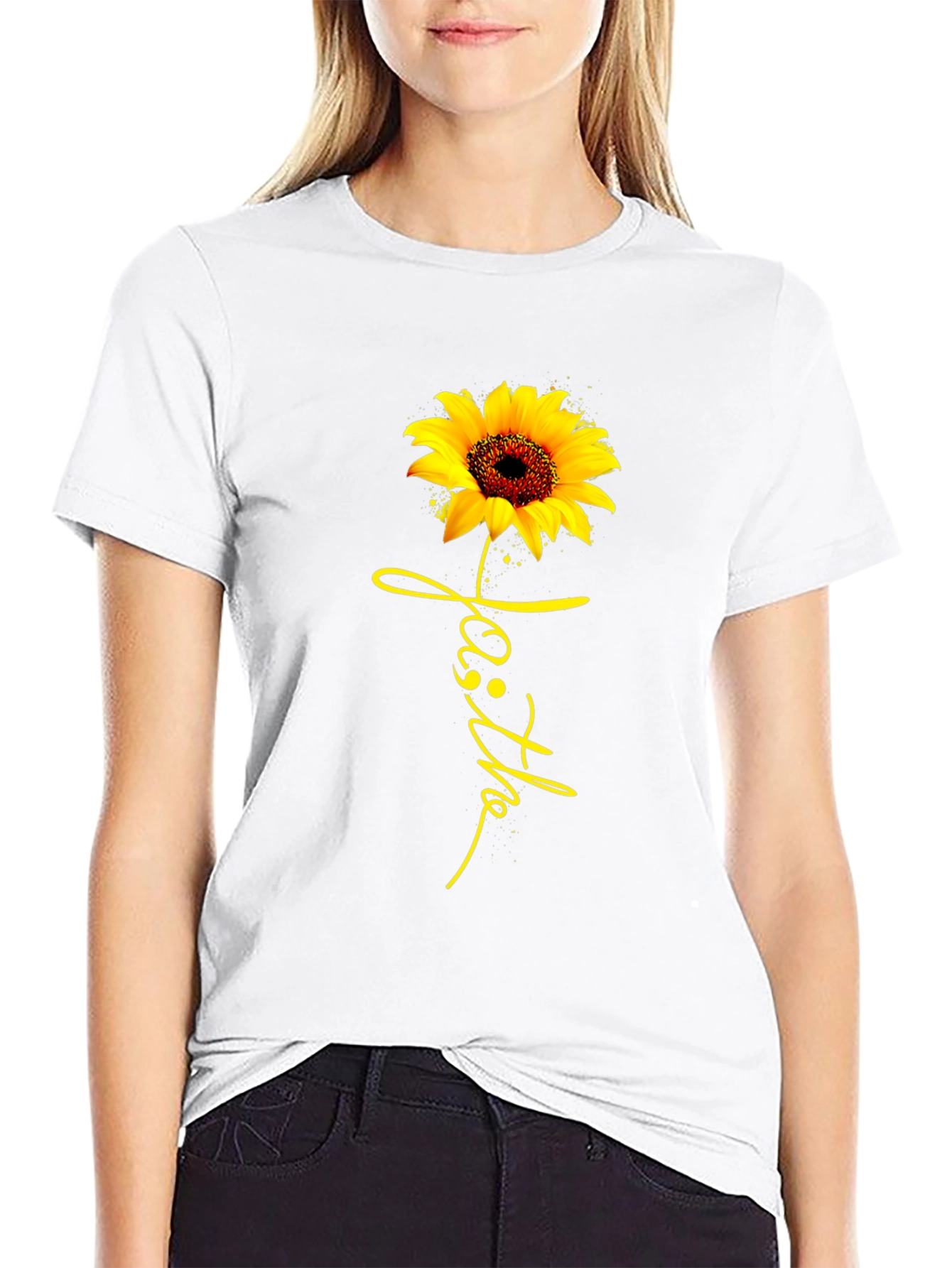 Faith Sunflower Graphic Tee - Black