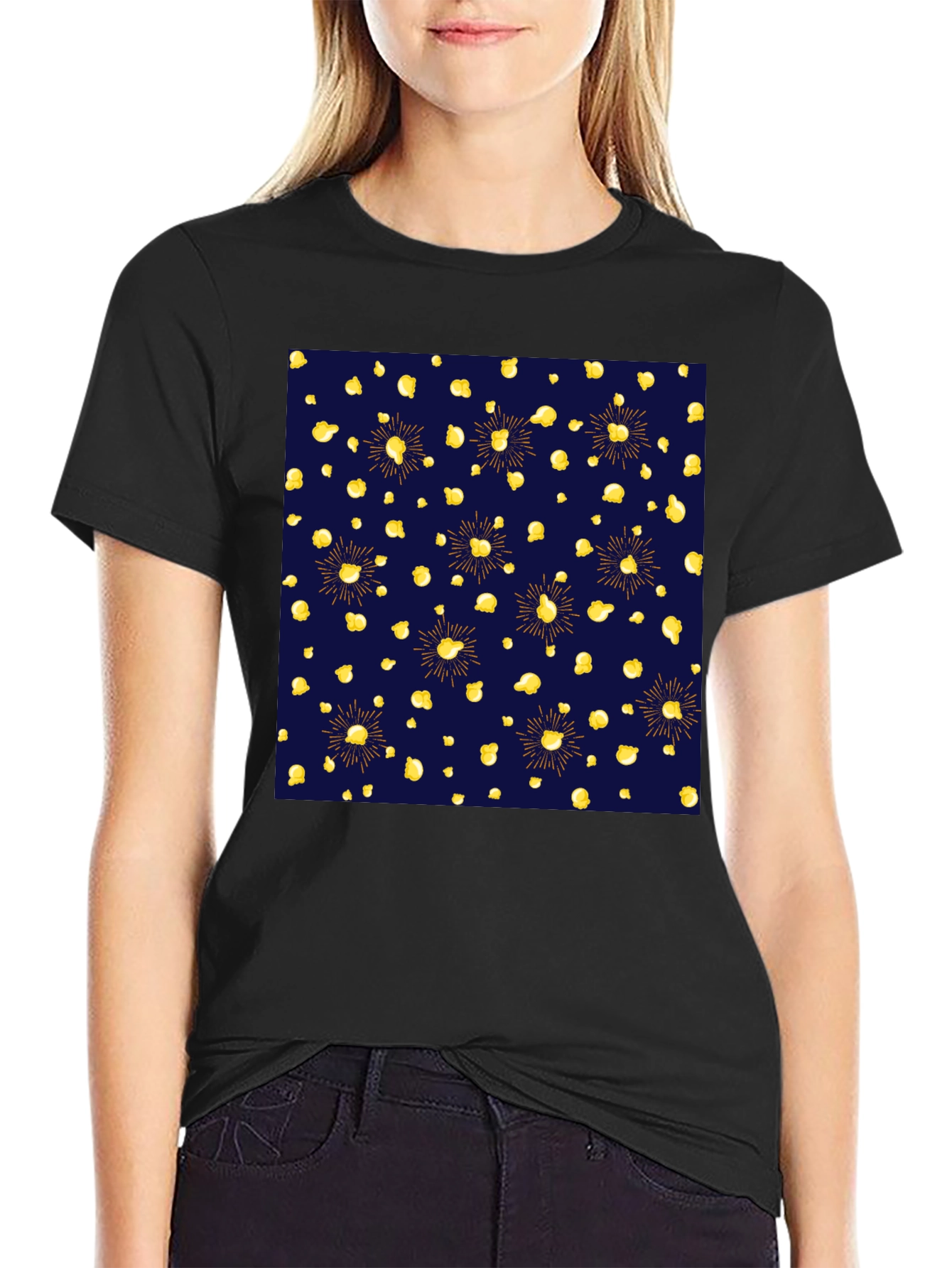 Stylish Black Tee with Unique Gold Pattern