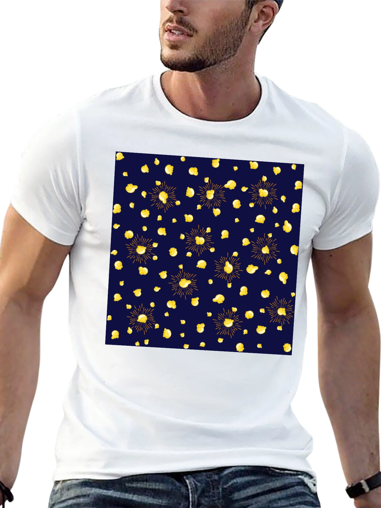 Stylish Black Tee with Unique Gold Pattern