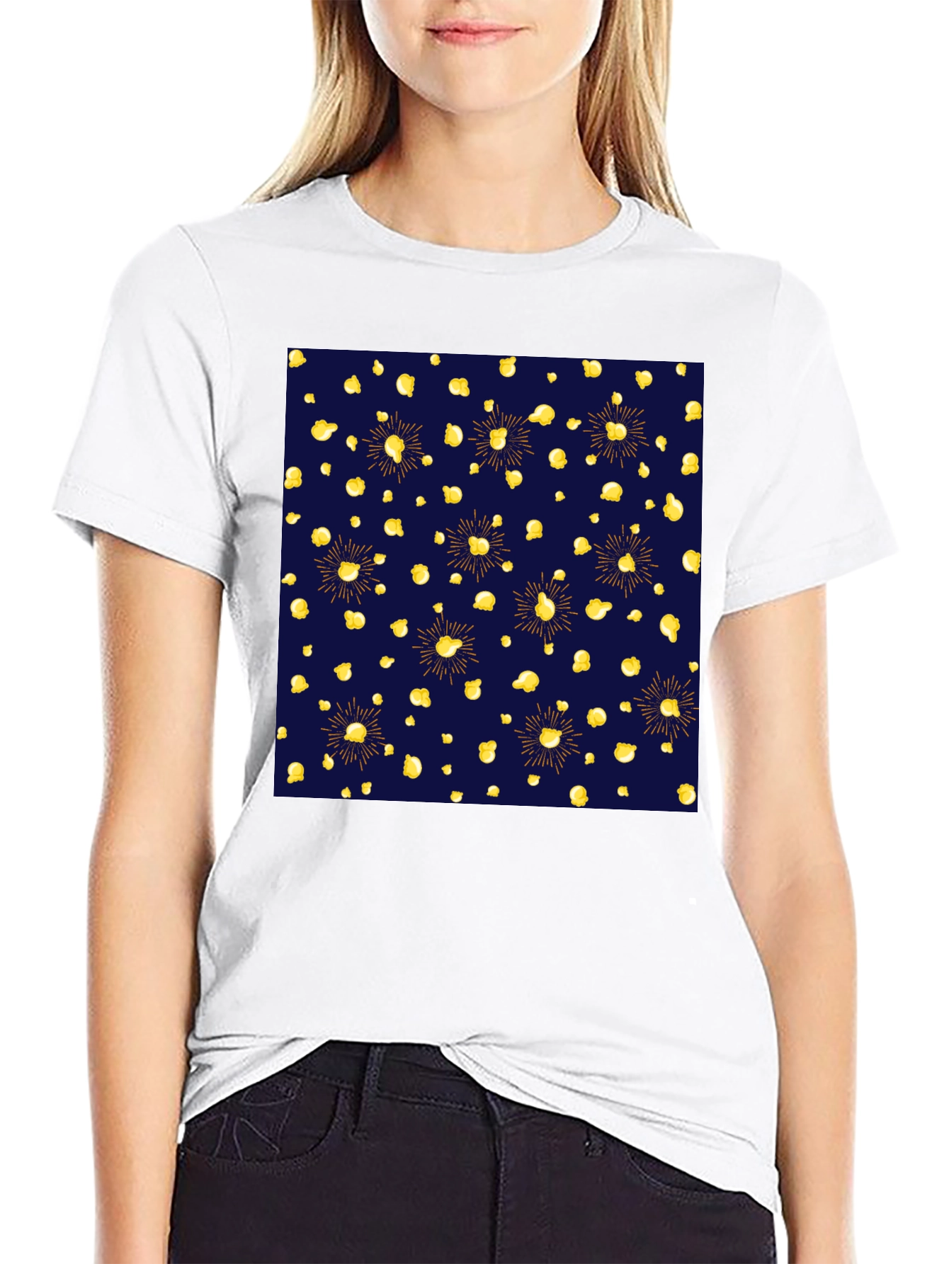 Stylish Black Tee with Unique Gold Pattern