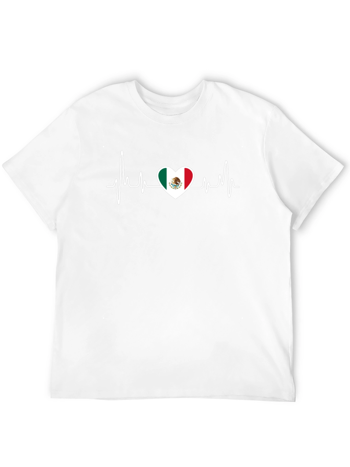 Mexico Flag Heartbeat Graphic Tee - Black Cotton T-Shirt