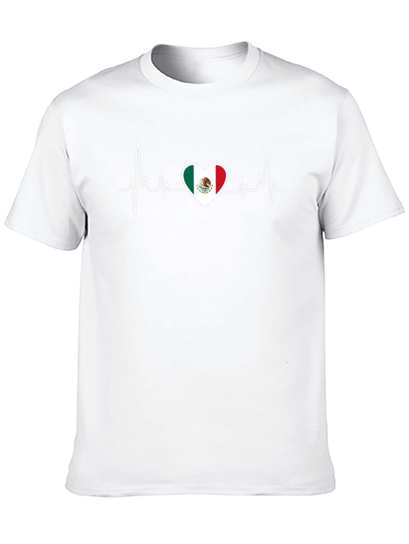 Mexico Flag Heartbeat Graphic Tee - Black Cotton T-Shirt
