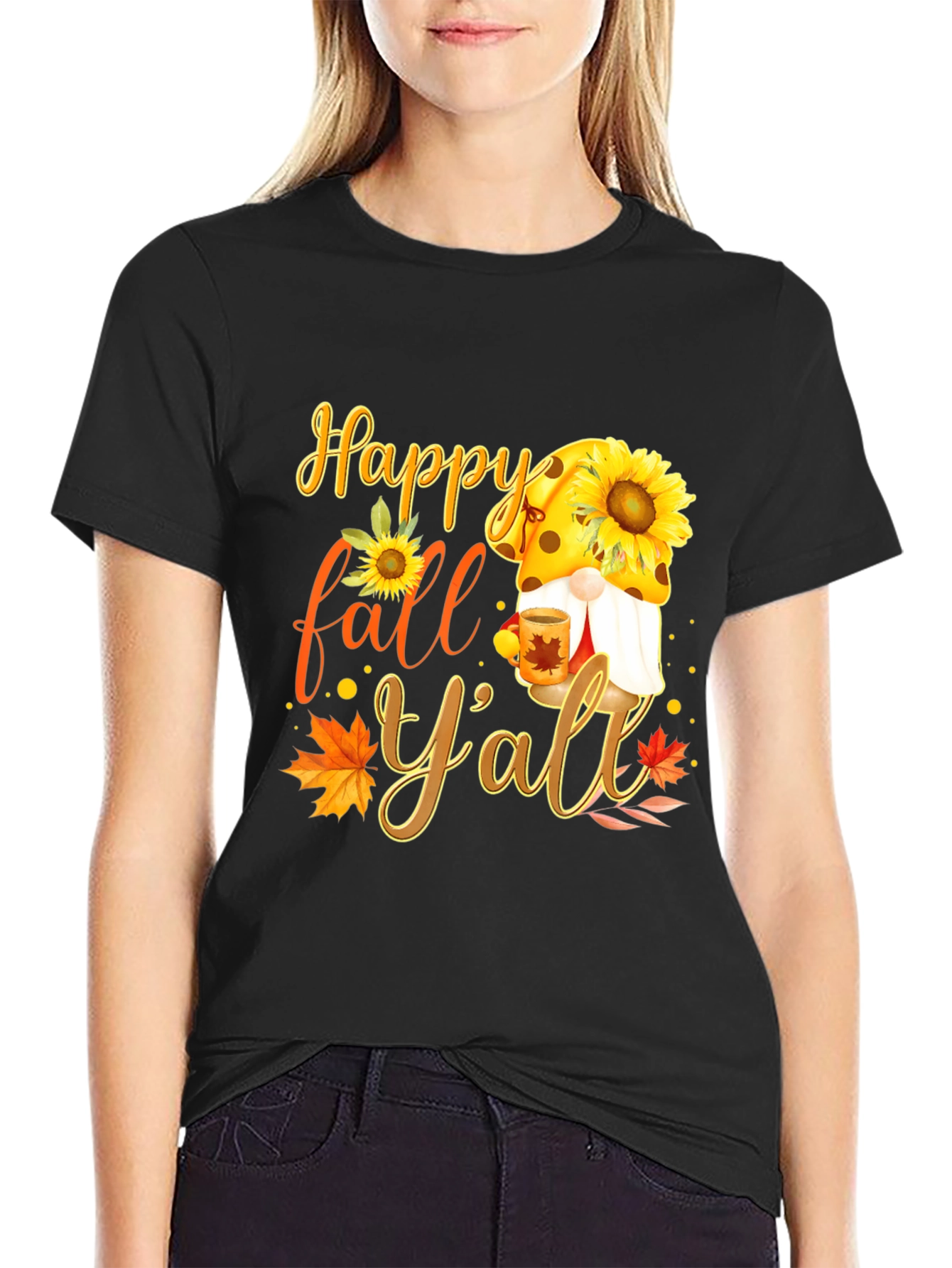 Happy Fall Yall T-Shirt with Gnome and Sunflower