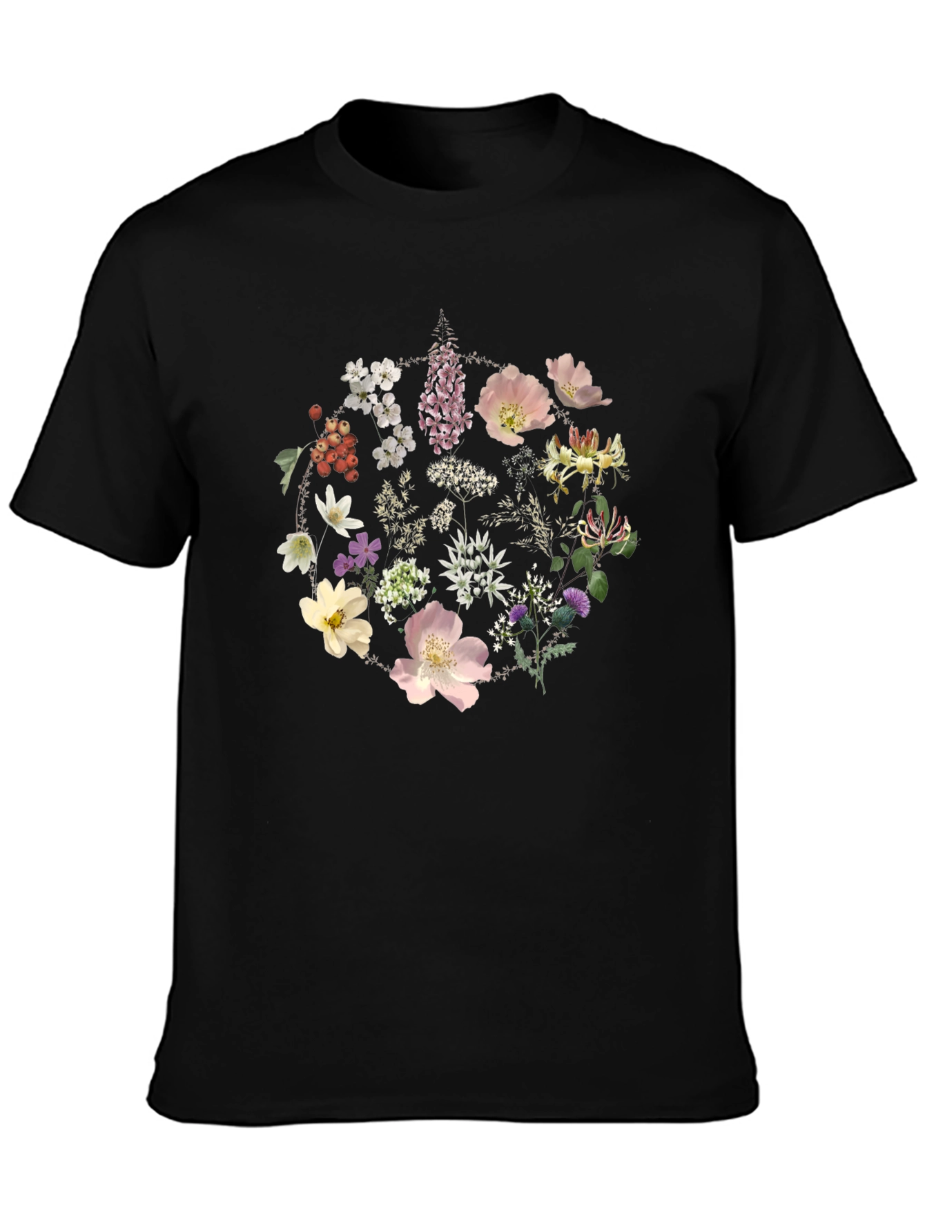 Floral Circle Graphic Tee - Stylish Black T-Shirt
