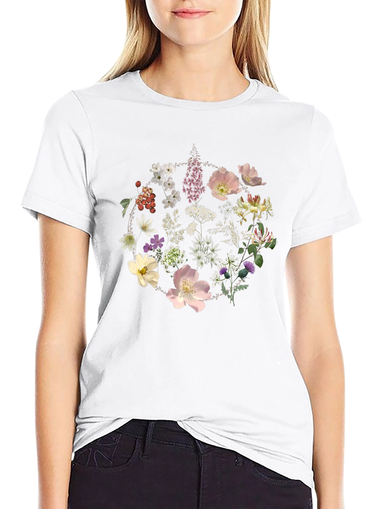 Floral Circle Graphic Tee - Stylish Black T-Shirt