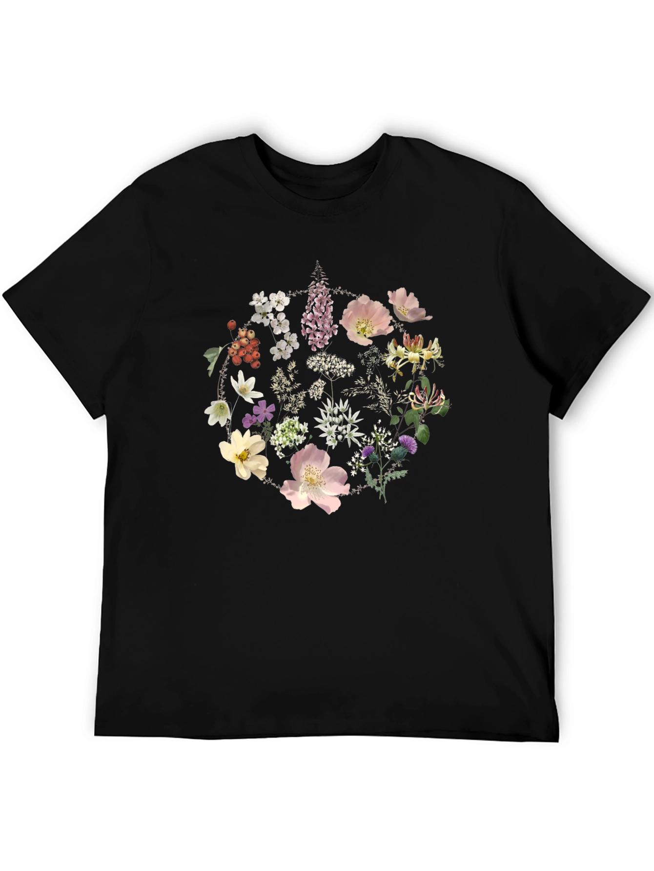 Floral Circle Graphic Tee - Stylish Black T-Shirt