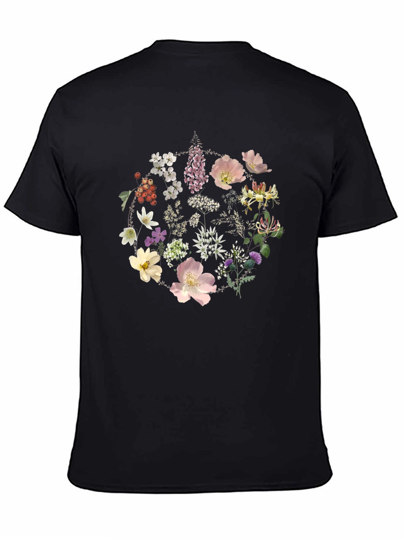 Floral Circle Graphic Tee - Stylish Black T-Shirt