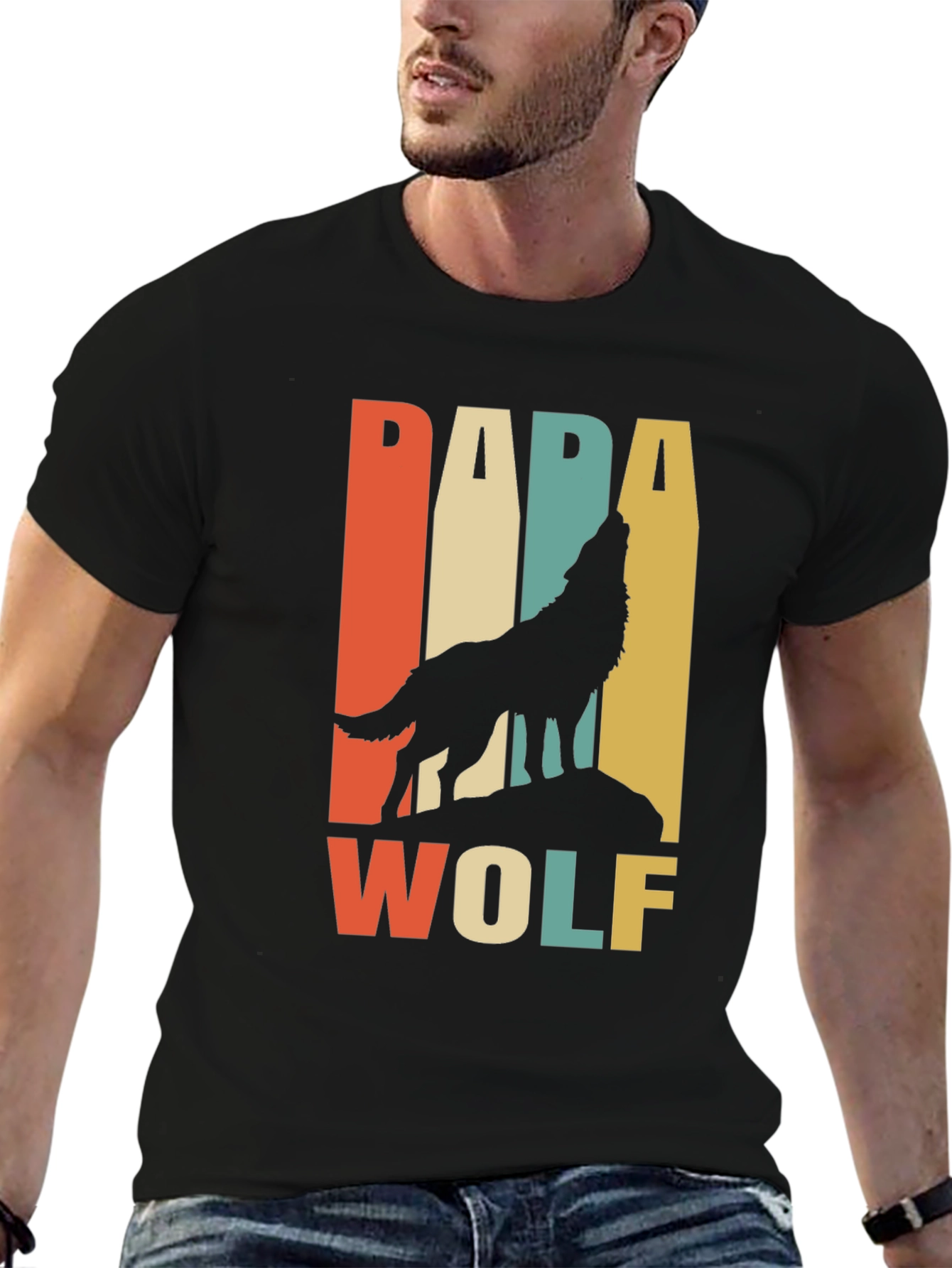 Retro Papa Wolf Graphic Tee - Fathers Day Gift