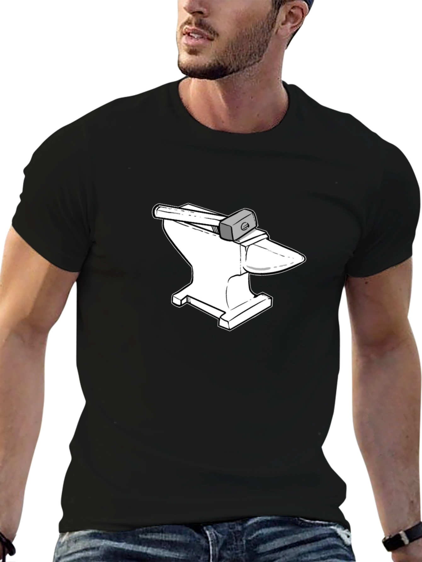 Anvil and Hammer Graphic Tee - Black Cotton T-Shirt