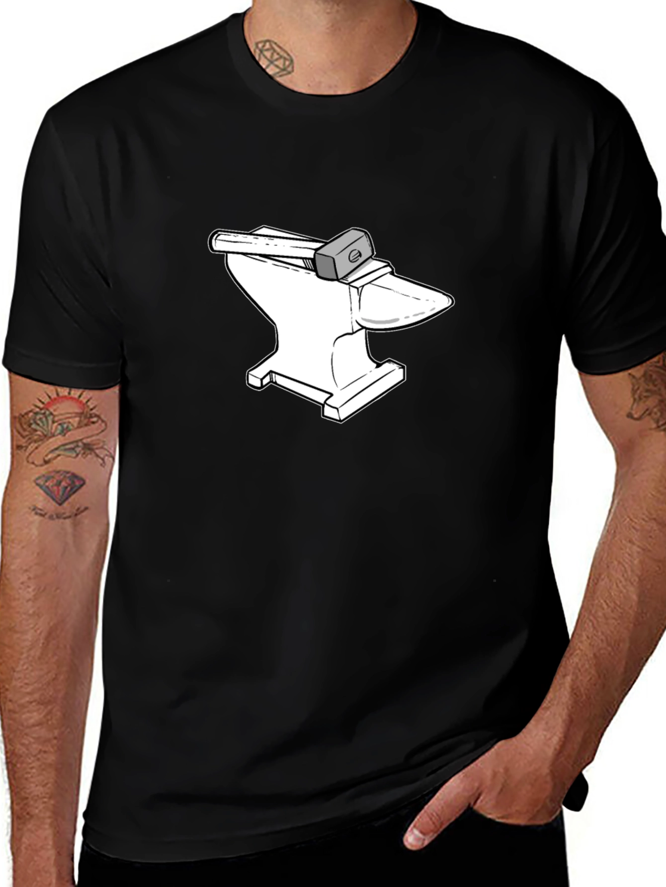 Anvil and Hammer Graphic Tee - Black Cotton T-Shirt