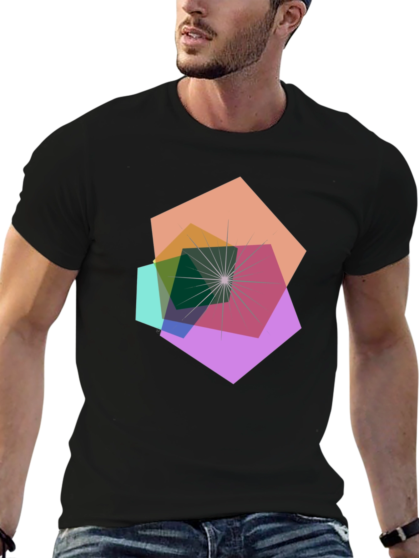 Geometric Abstract Design Black T-Shirt