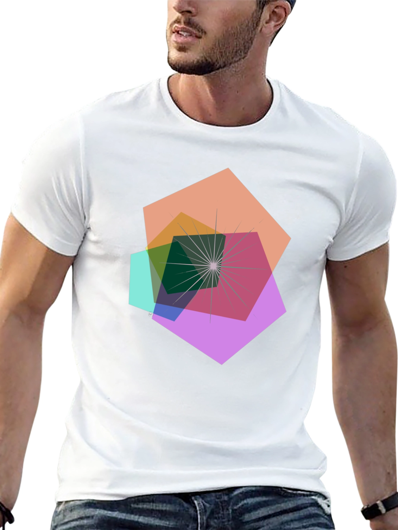 Geometric Abstract Design Black T-Shirt
