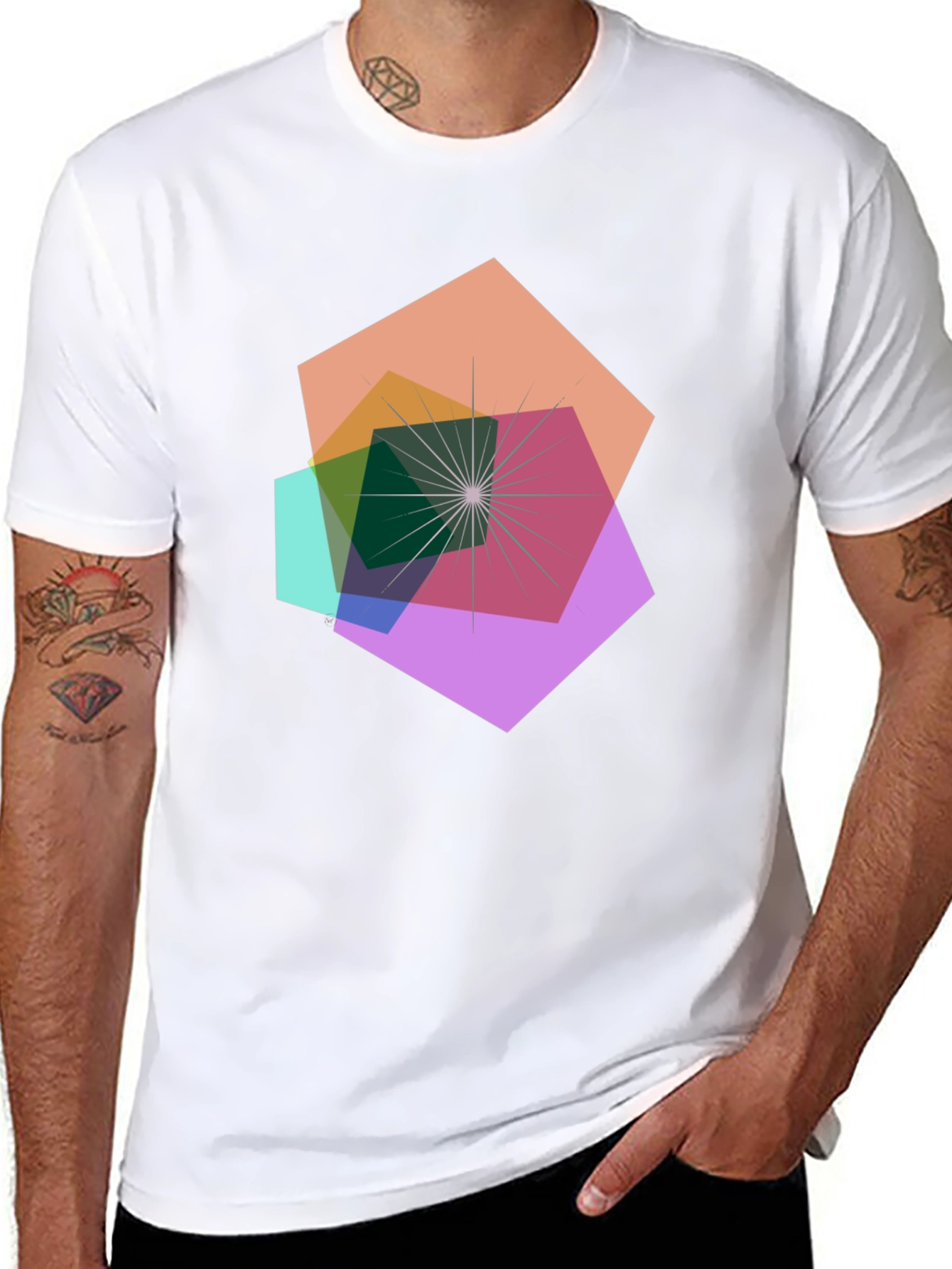 Geometric Abstract Design Black T-Shirt