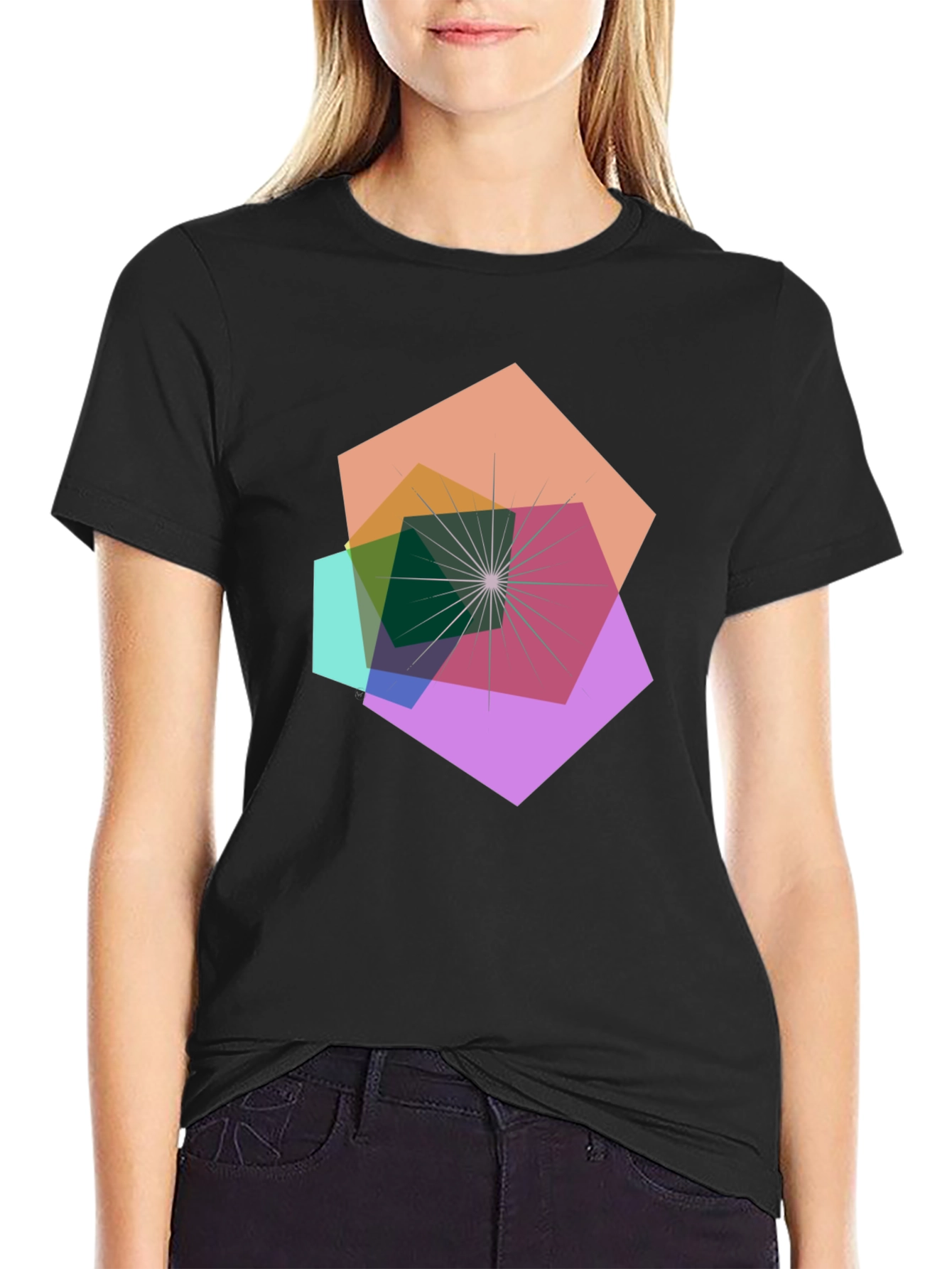 Geometric Abstract Design Black T-Shirt