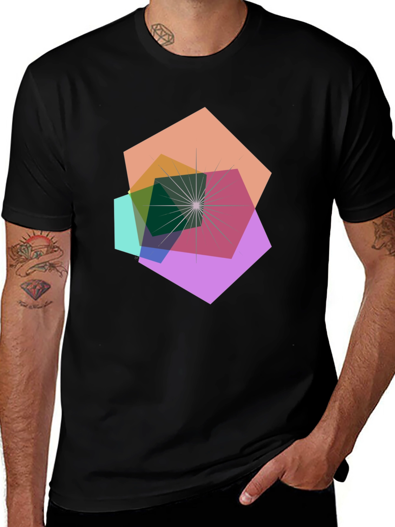 Geometric Abstract Design Black T-Shirt