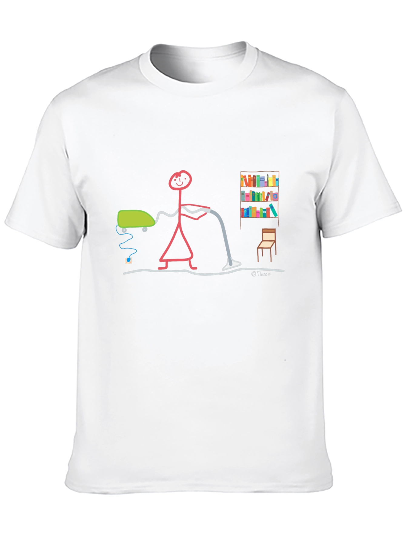 Humorous Stick Figure Vacuuming Black T-Shirt