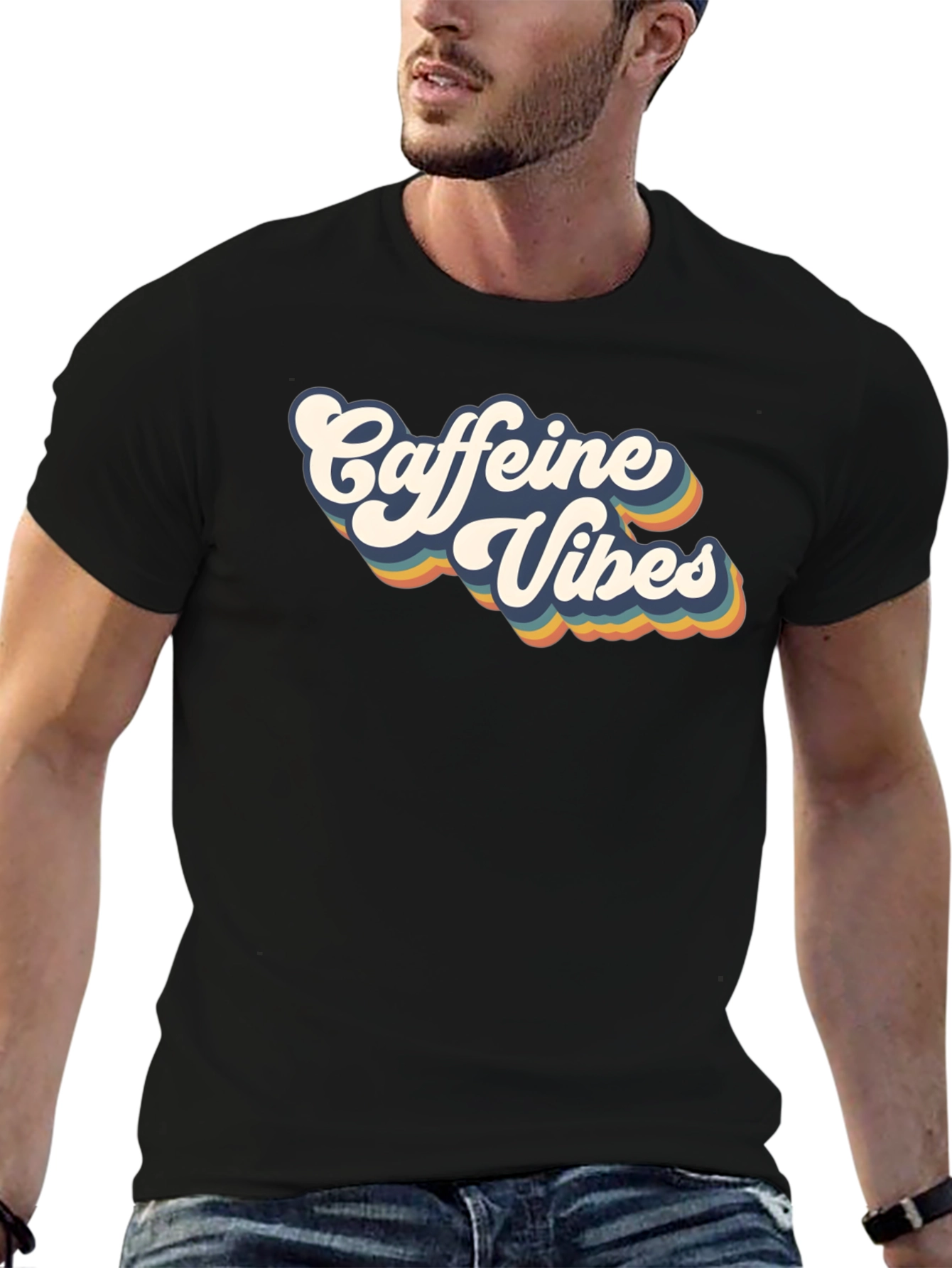 Caffeine Vibes Retro Graphic Tee - Black Cotton T-Shirt