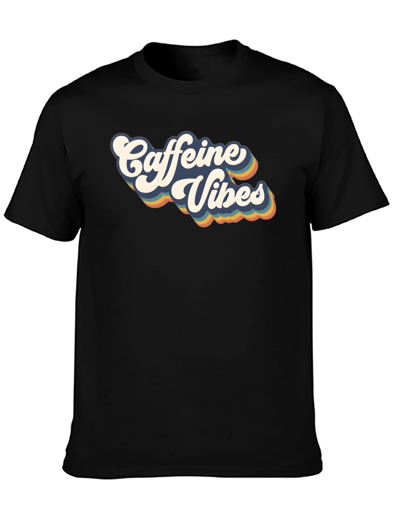 Caffeine Vibes Retro Graphic Tee - Black Cotton T-Shirt