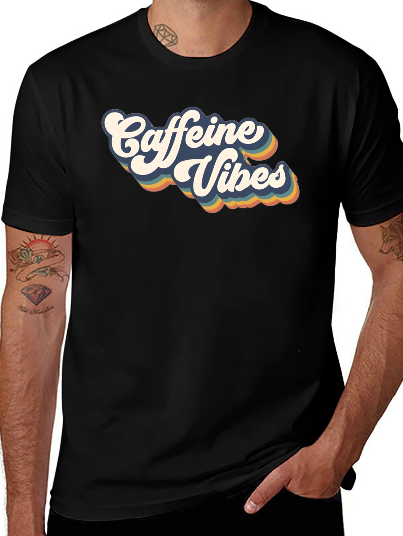 Caffeine Vibes Retro Graphic Tee - Black Cotton T-Shirt