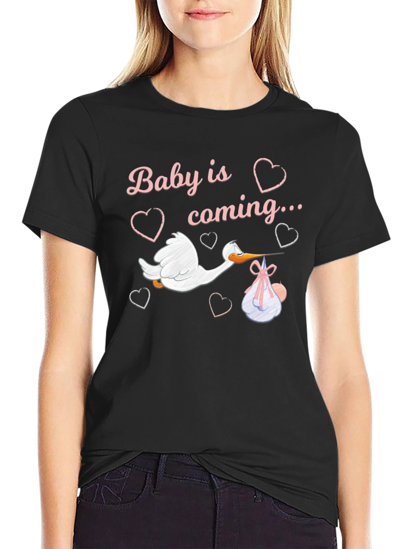 Baby is Coming Stork Graphic T-Shirt