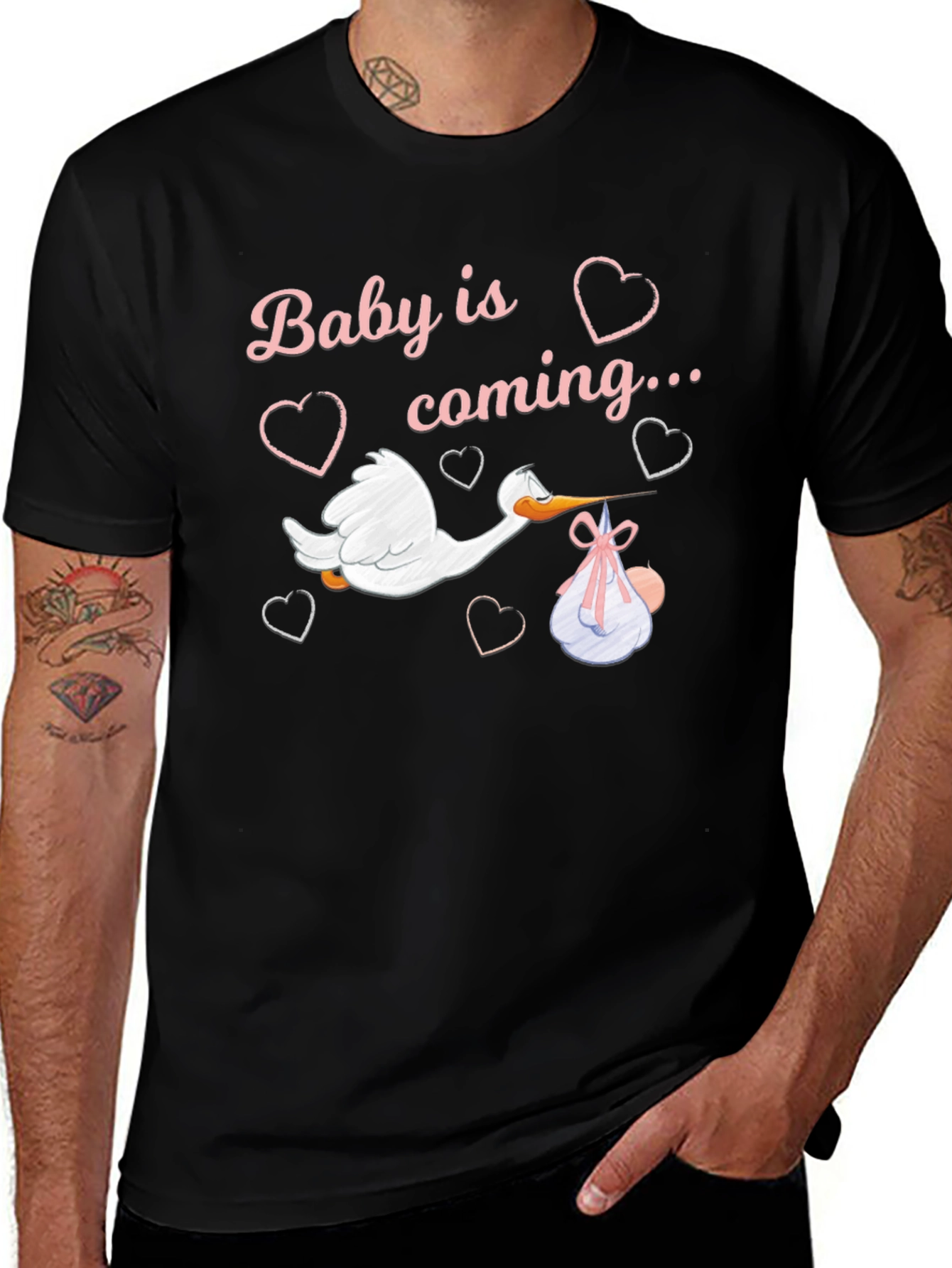 Baby is Coming Stork Graphic T-Shirt