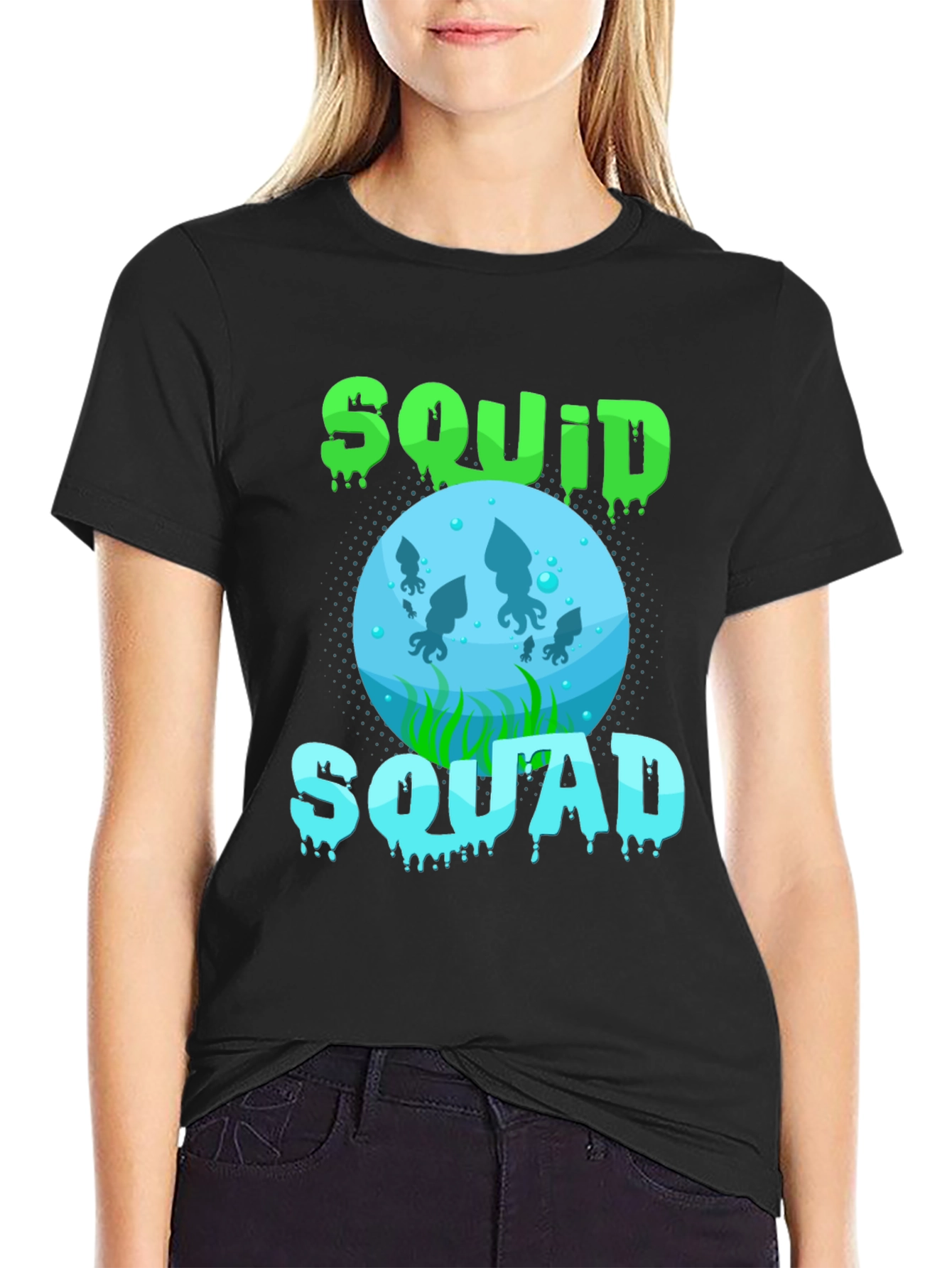 Squid Squad Graphic Print Black T-Shirt