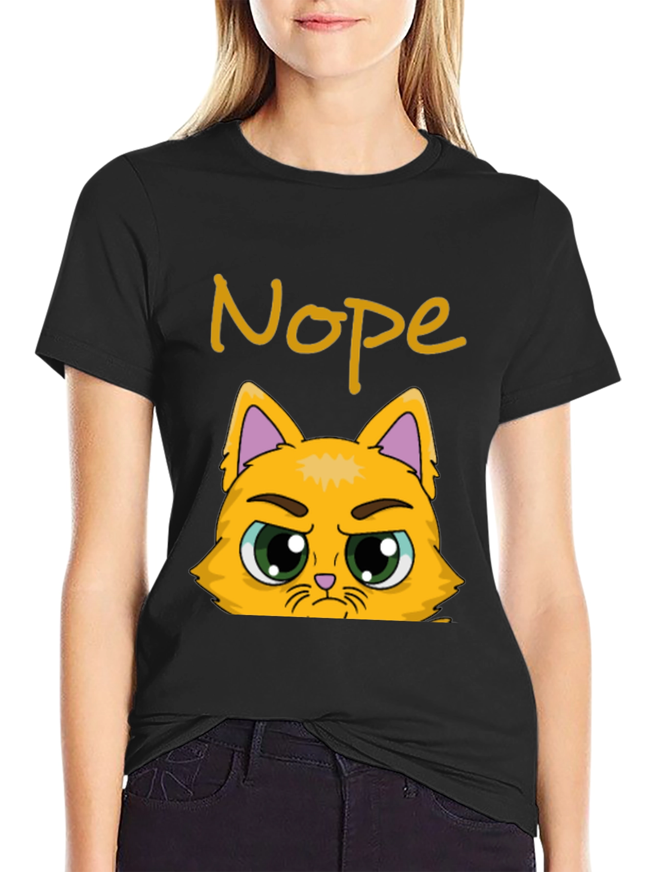 Nope Cat Graphic T-Shirt - Funny Grumpy Kitten Tee