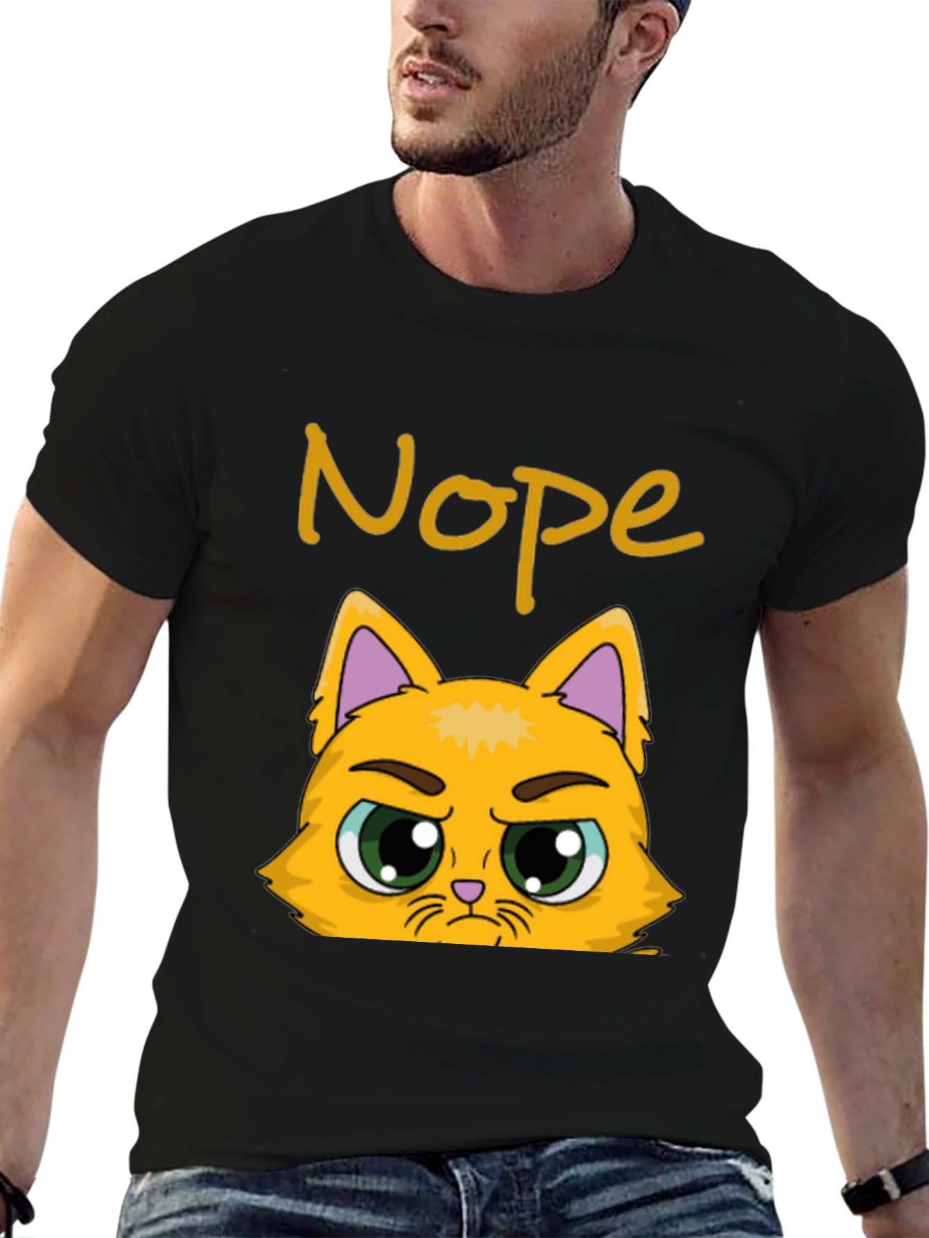 Nope Cat Graphic T-Shirt - Funny Grumpy Kitten Tee