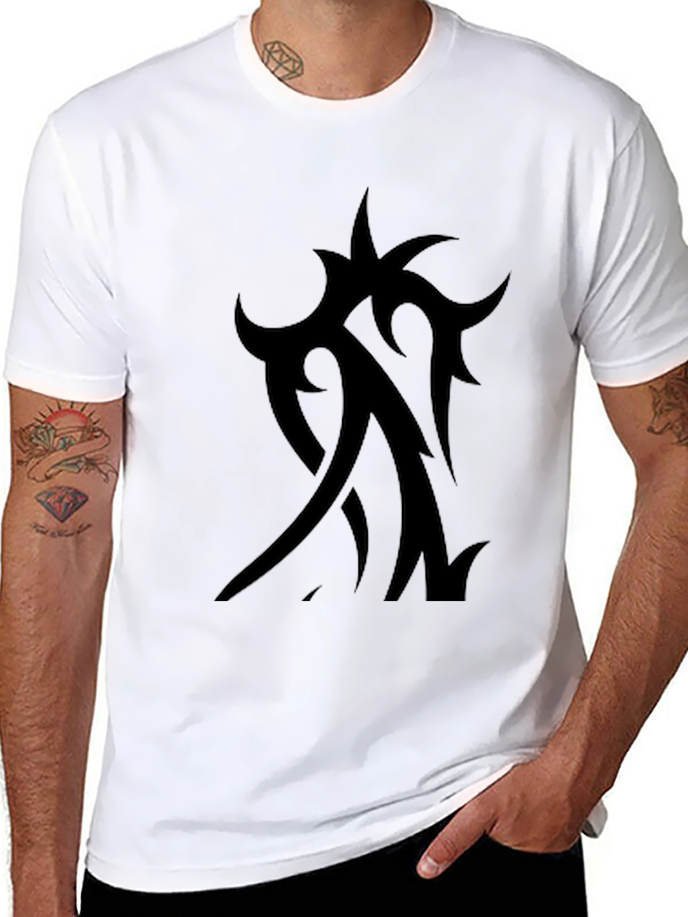 Mens Black Tribal Tattoo Graphic Tee - Casual Style