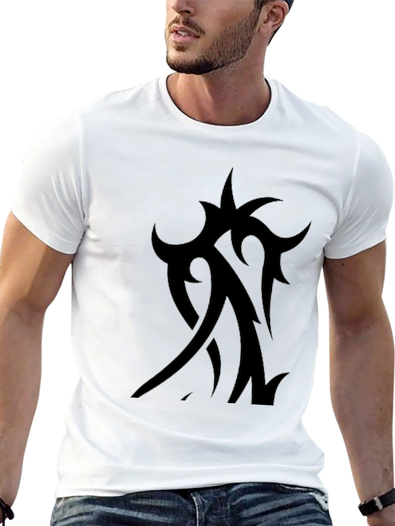 Mens Black Tribal Tattoo Graphic Tee - Casual Style