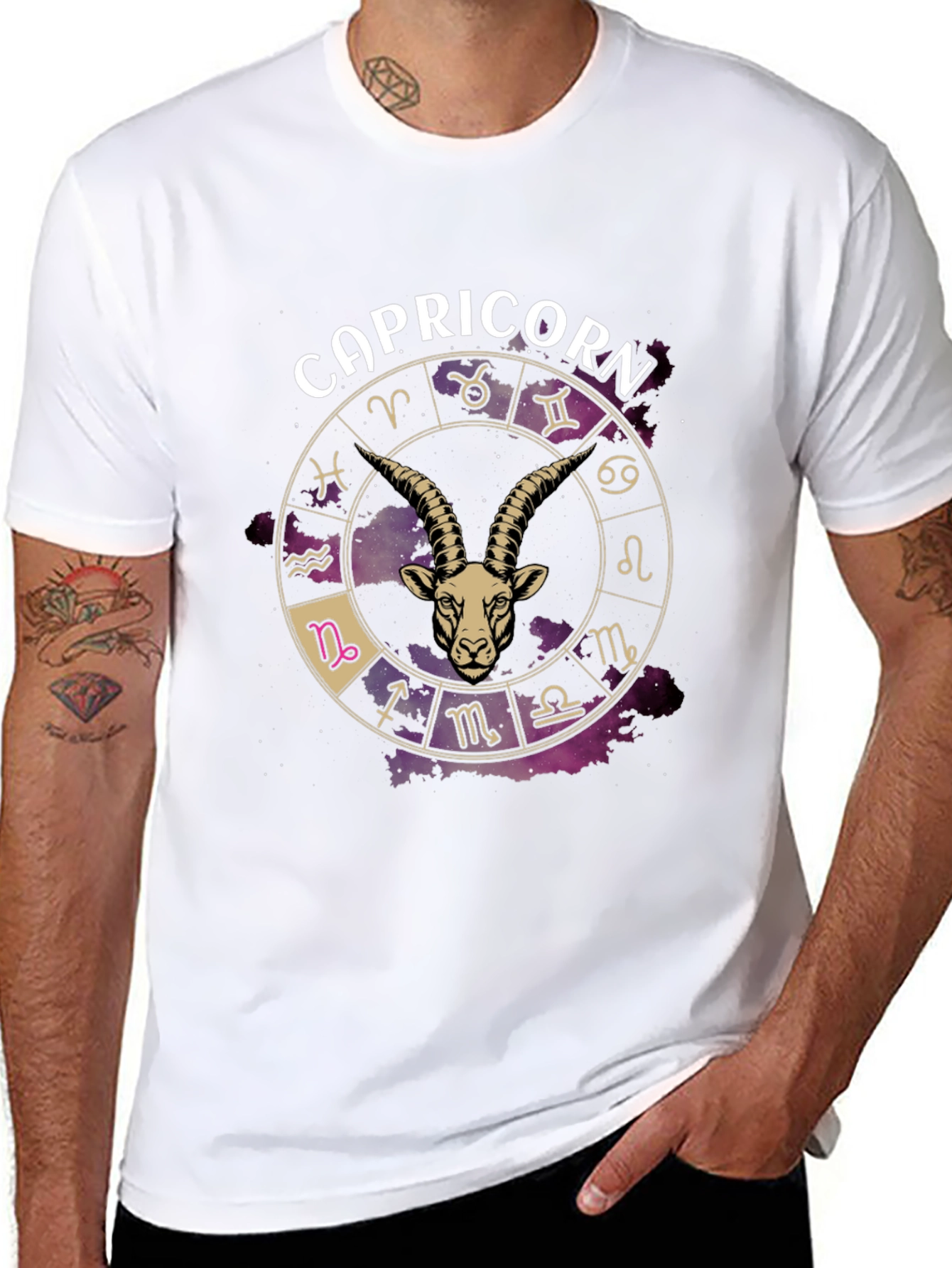 Capricorn Zodiac Graphic T-Shirt - Black