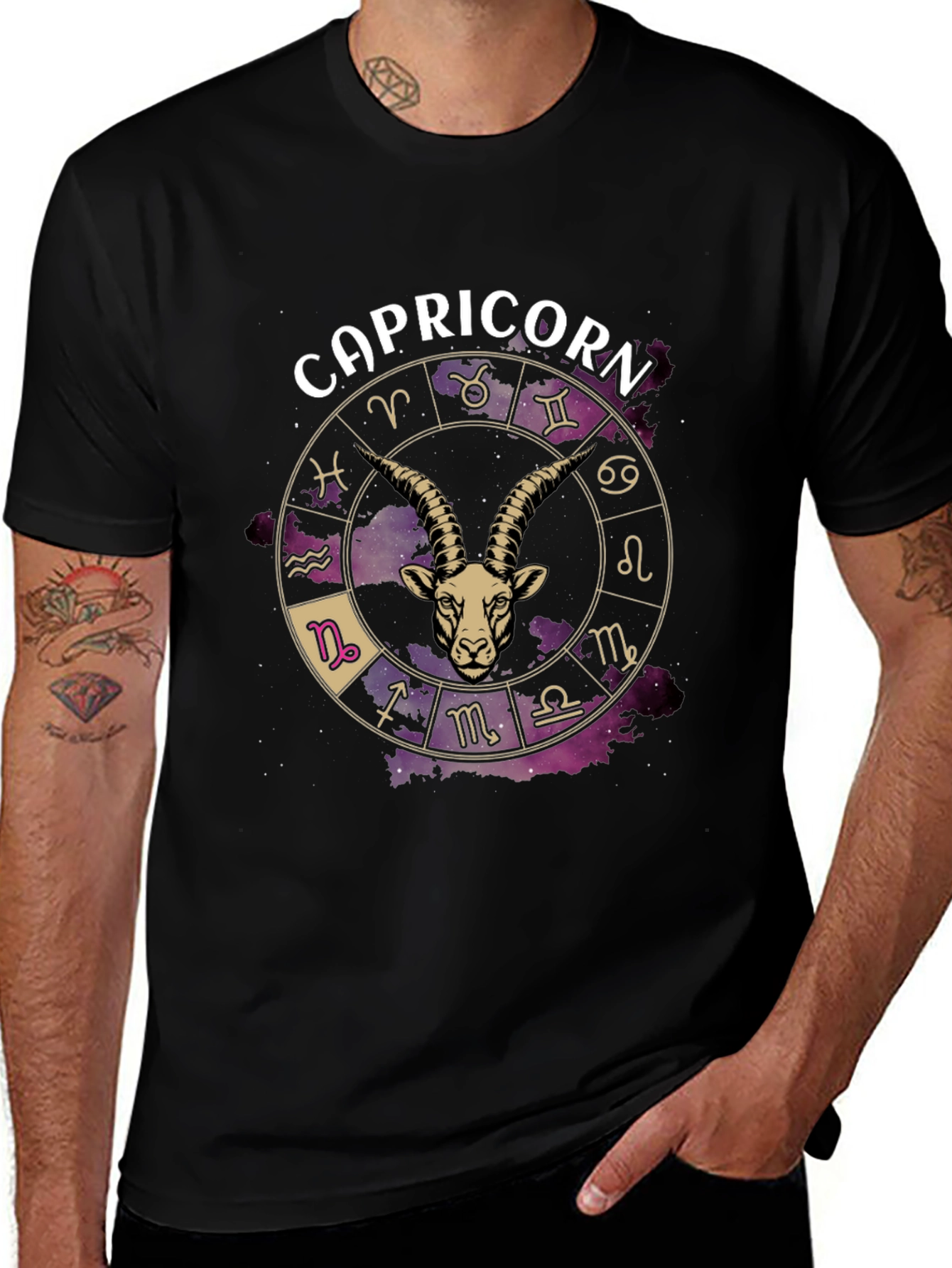 Capricorn Zodiac Graphic T-Shirt - Black