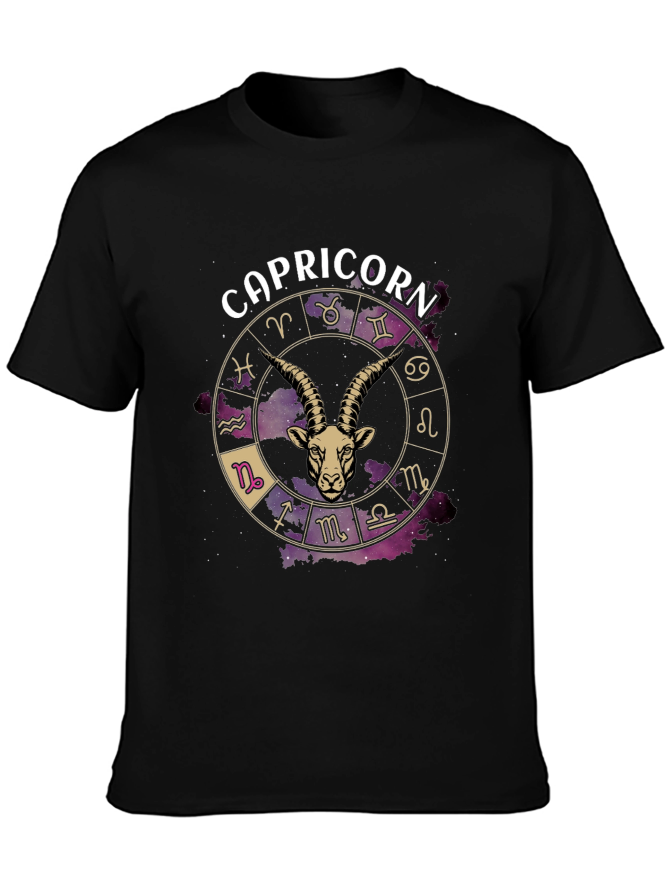Capricorn Zodiac Graphic T-Shirt - Black