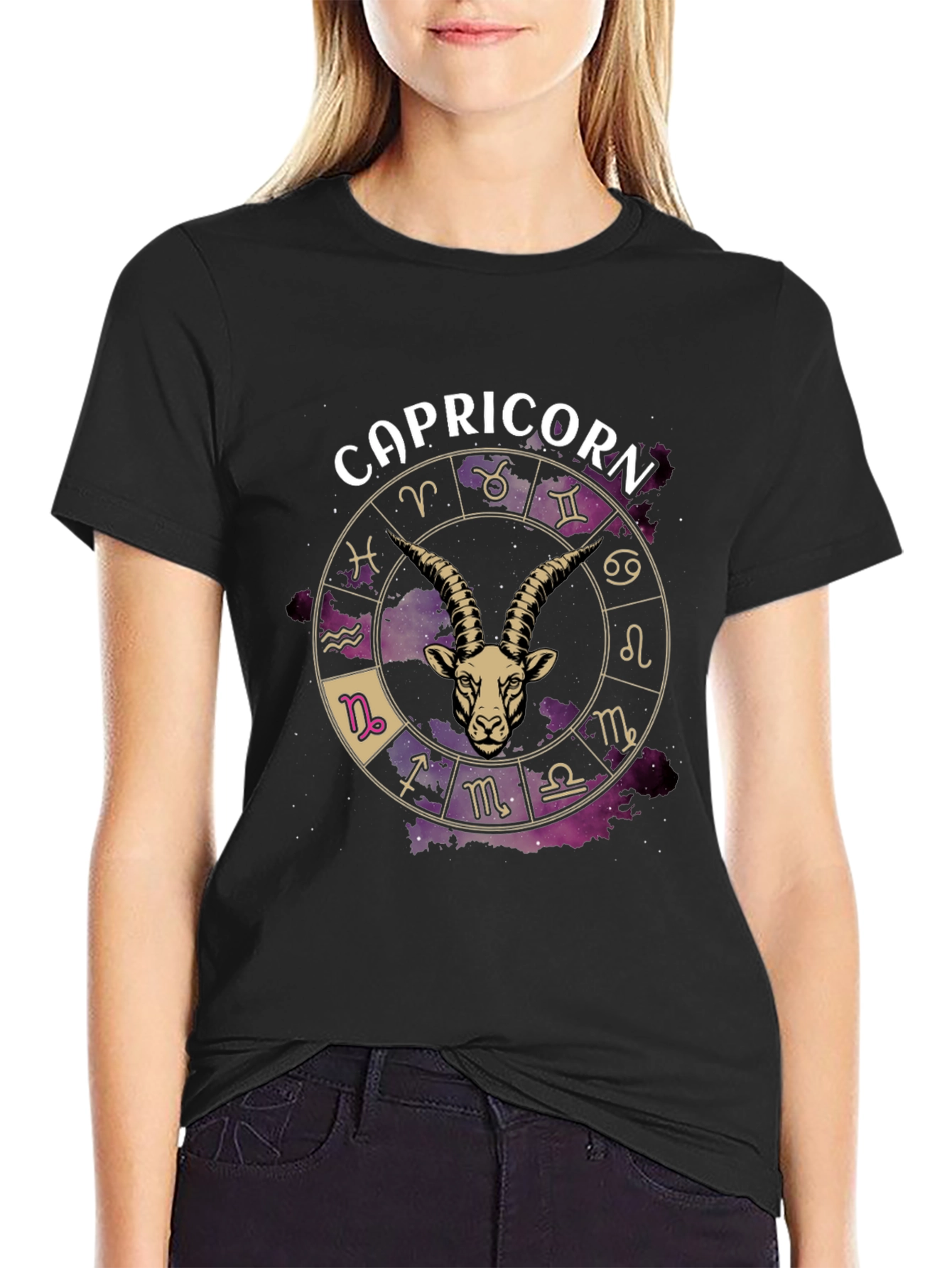 Capricorn Zodiac Graphic T-Shirt - Black