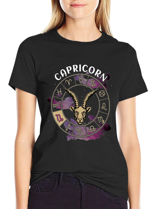 Capricorn Zodiac Graphic T-Shirt - Black